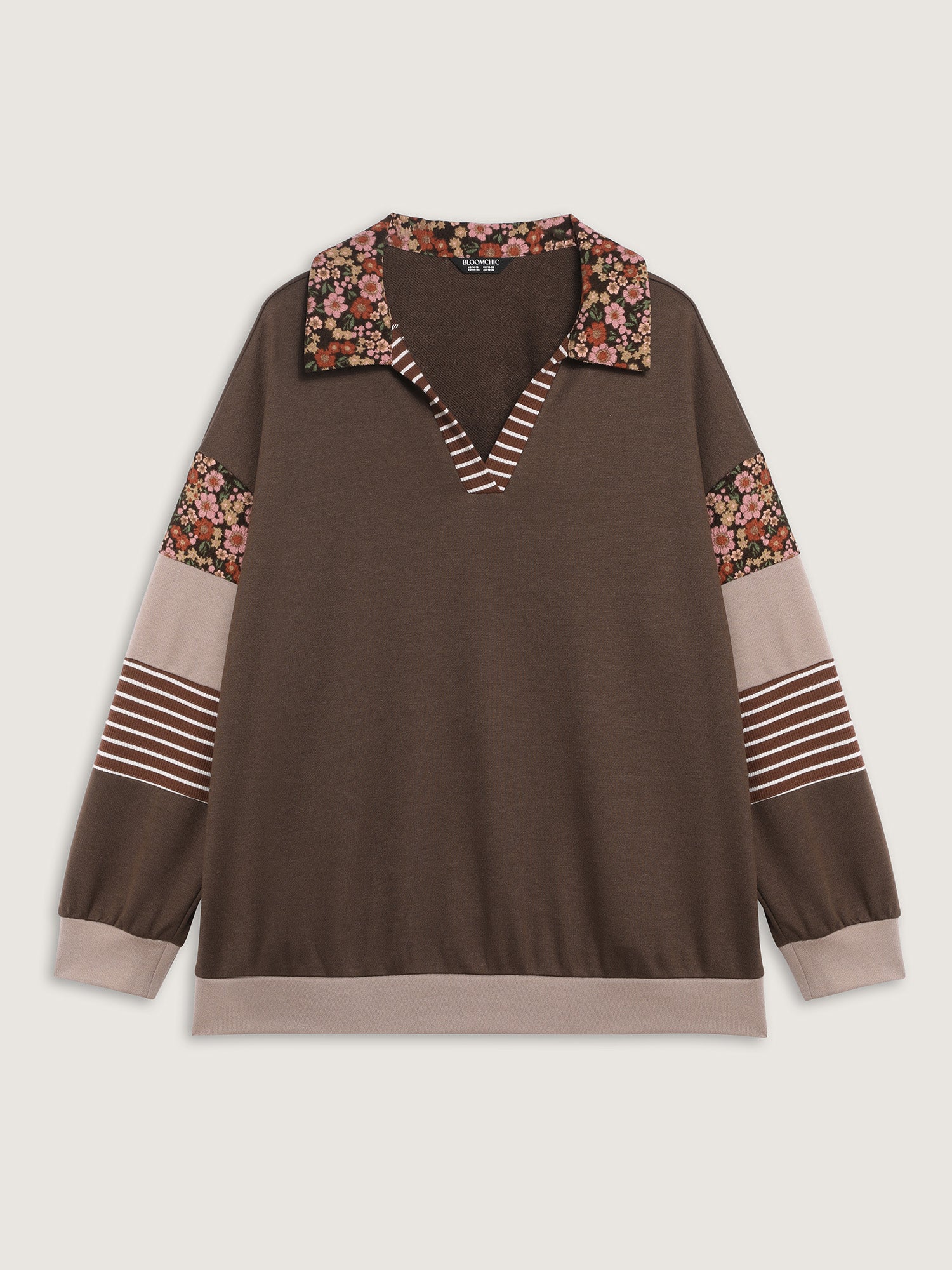 Mixed Material Polo Collar Sweatshirt - Image 7