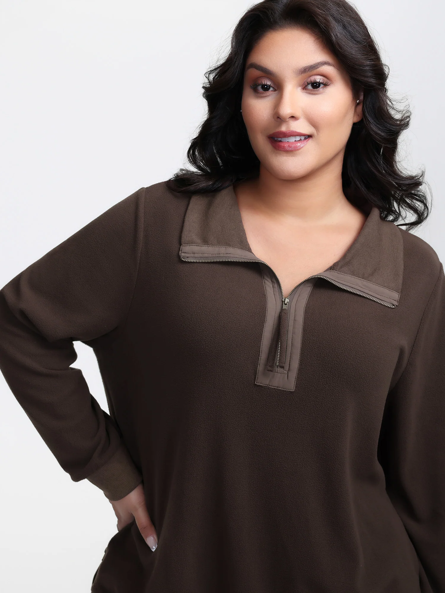 Mixed Material Spliced Collar Sweatshirt - Image 2