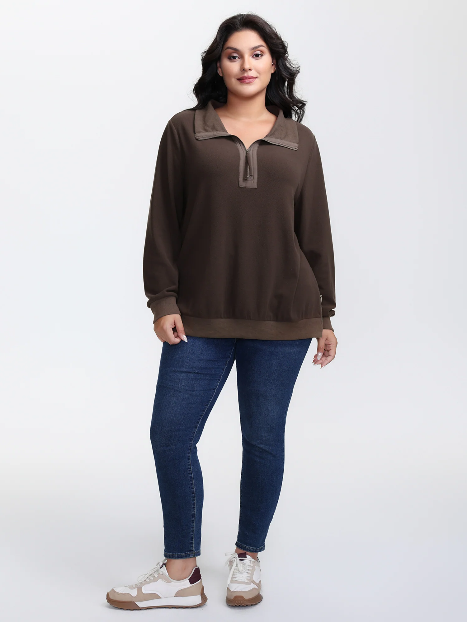 Mixed Material Spliced Collar Sweatshirt - Image 3