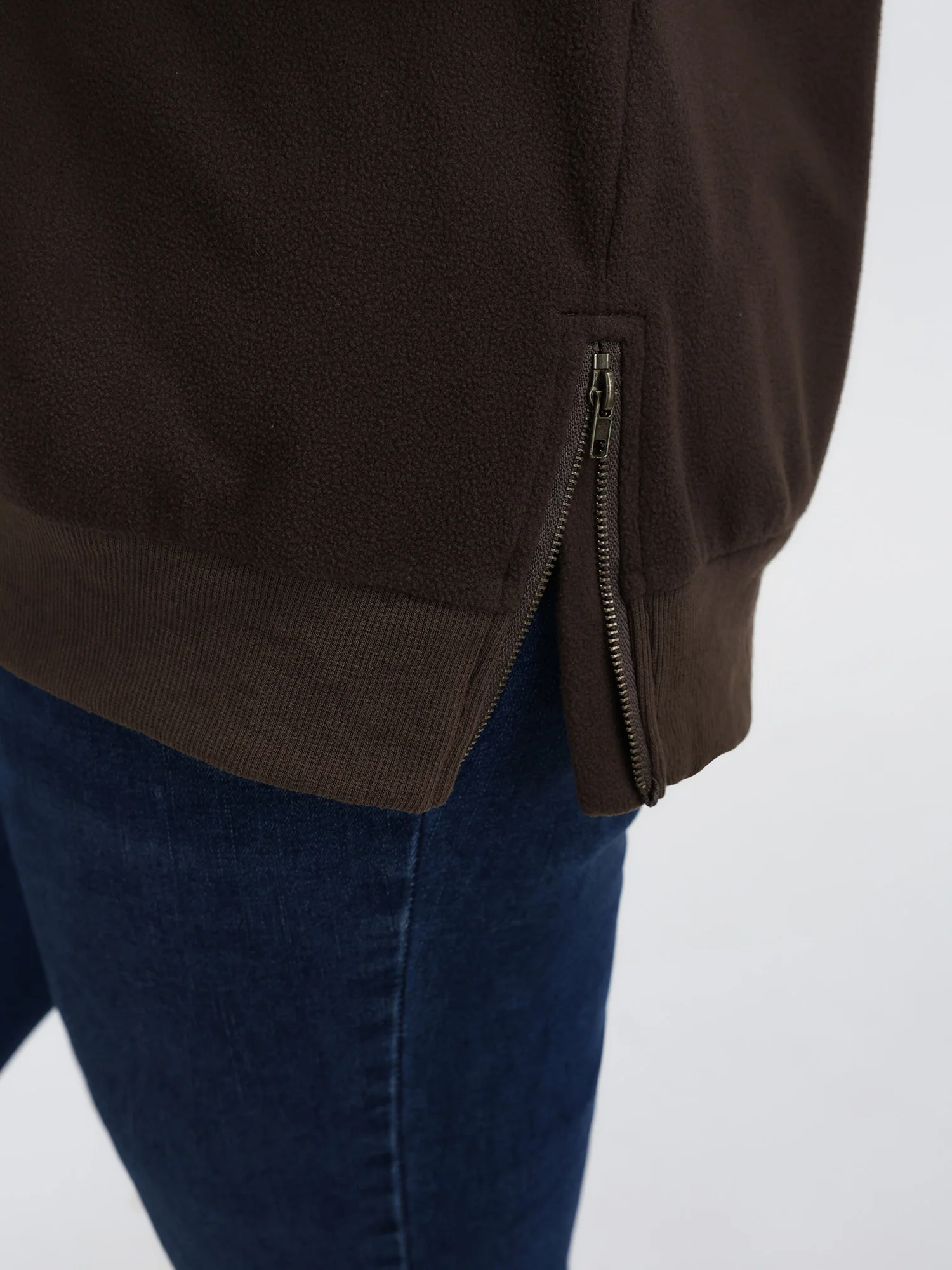 Mixed Material Spliced Collar Sweatshirt - Image 4