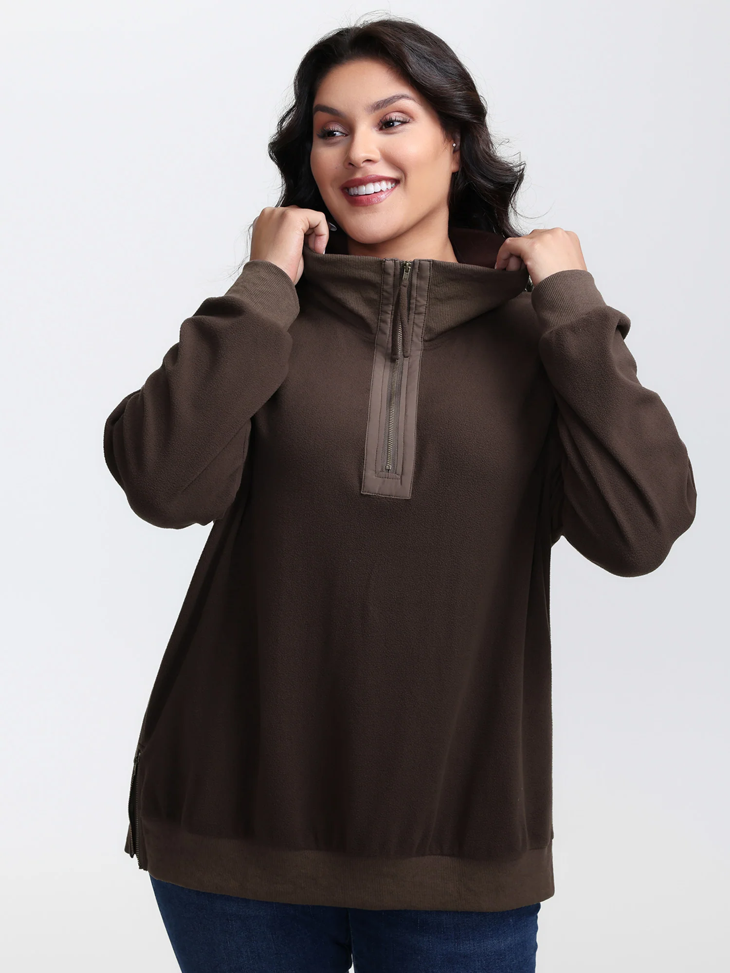 Mixed Material Spliced Collar Sweatshirt - Image 5