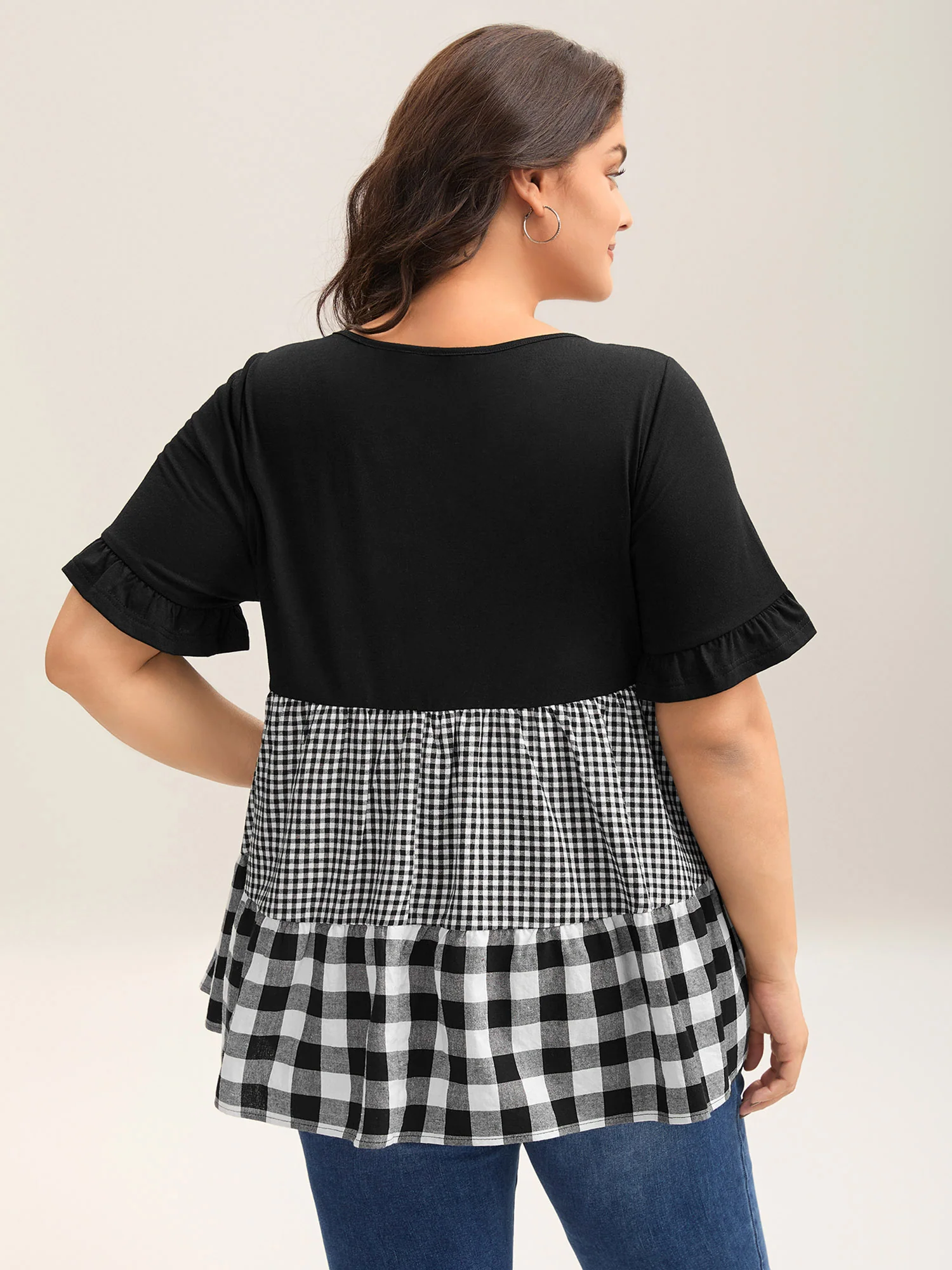 Mixed Print Round Neck Doll T-Shirt - Image 2