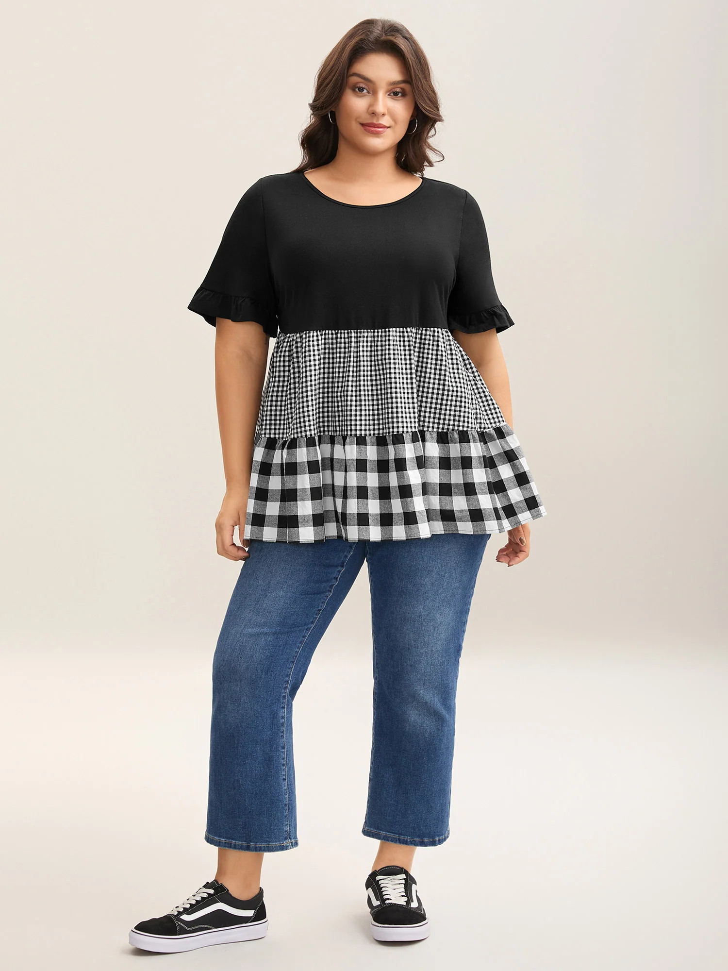 Mixed Print Round Neck Doll T-Shirt - Image 3