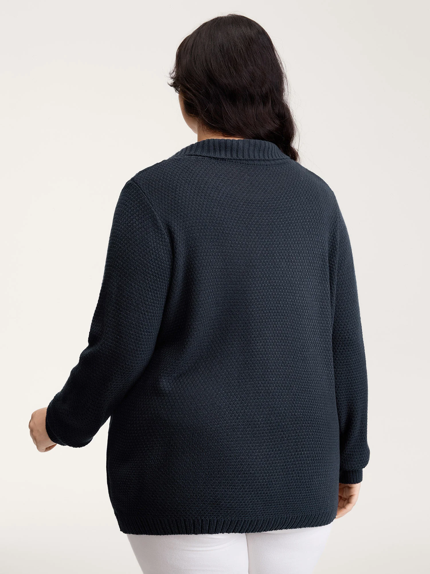Mixed Texture Cable Stitch Pockets Knit Cardigan - Image 4