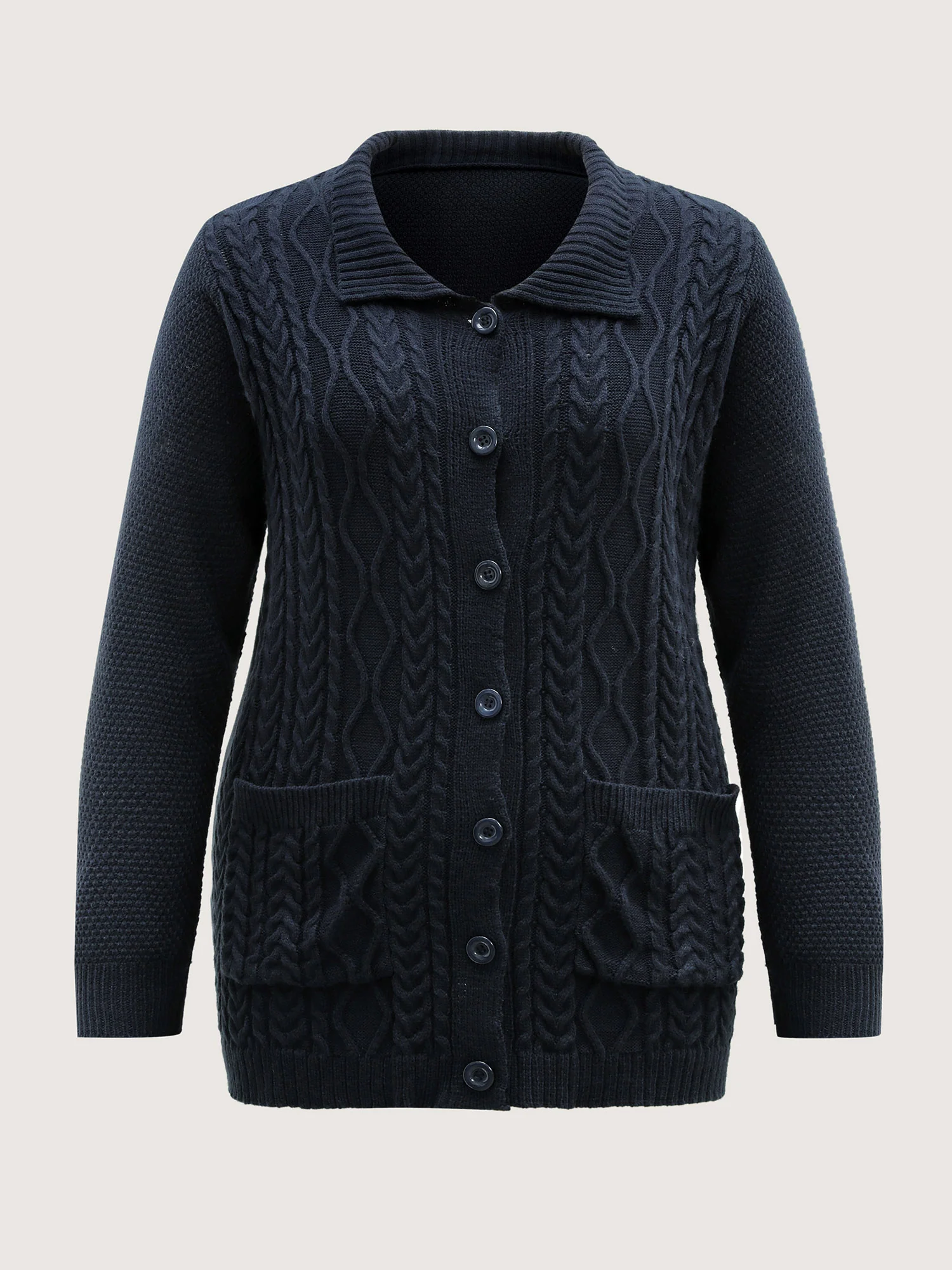 Mixed Texture Cable Stitch Pockets Knit Cardigan - Image 8