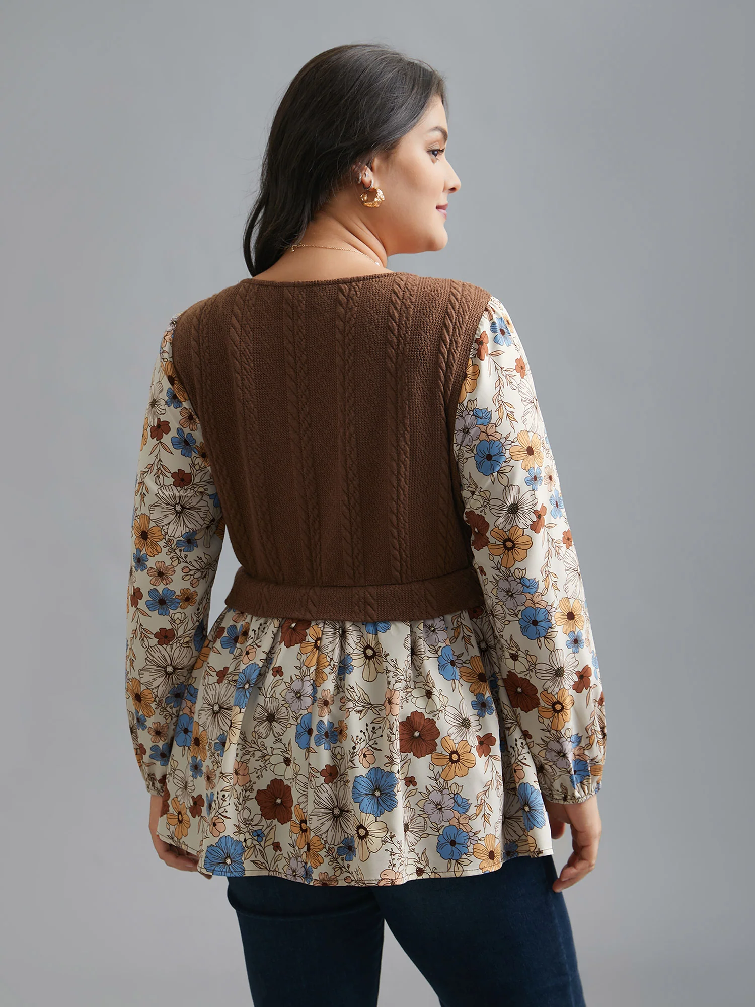 Mixed Texture Floral Combined Blouse - Image 5