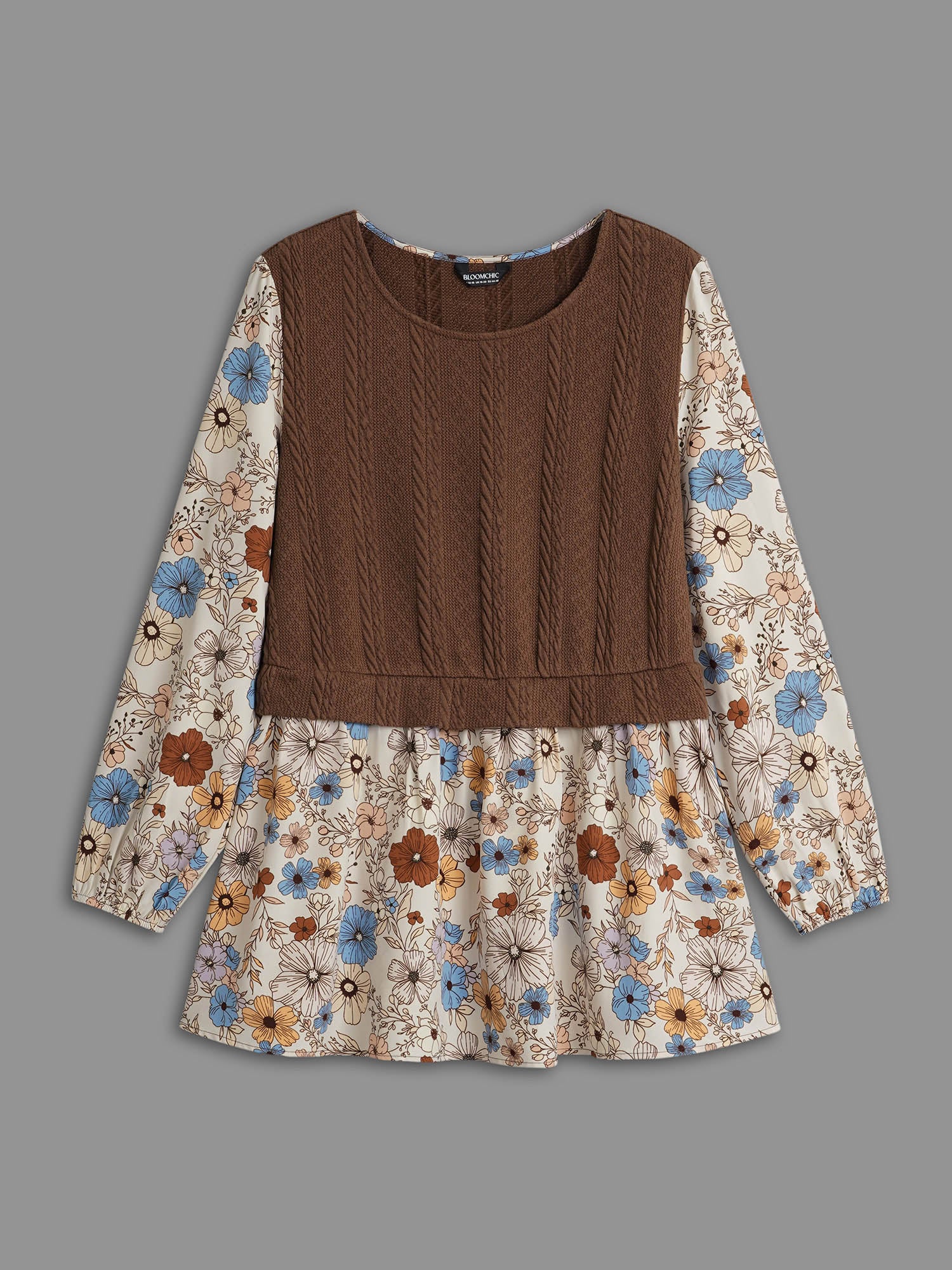 Mixed Texture Floral Combined Blouse - Image 8