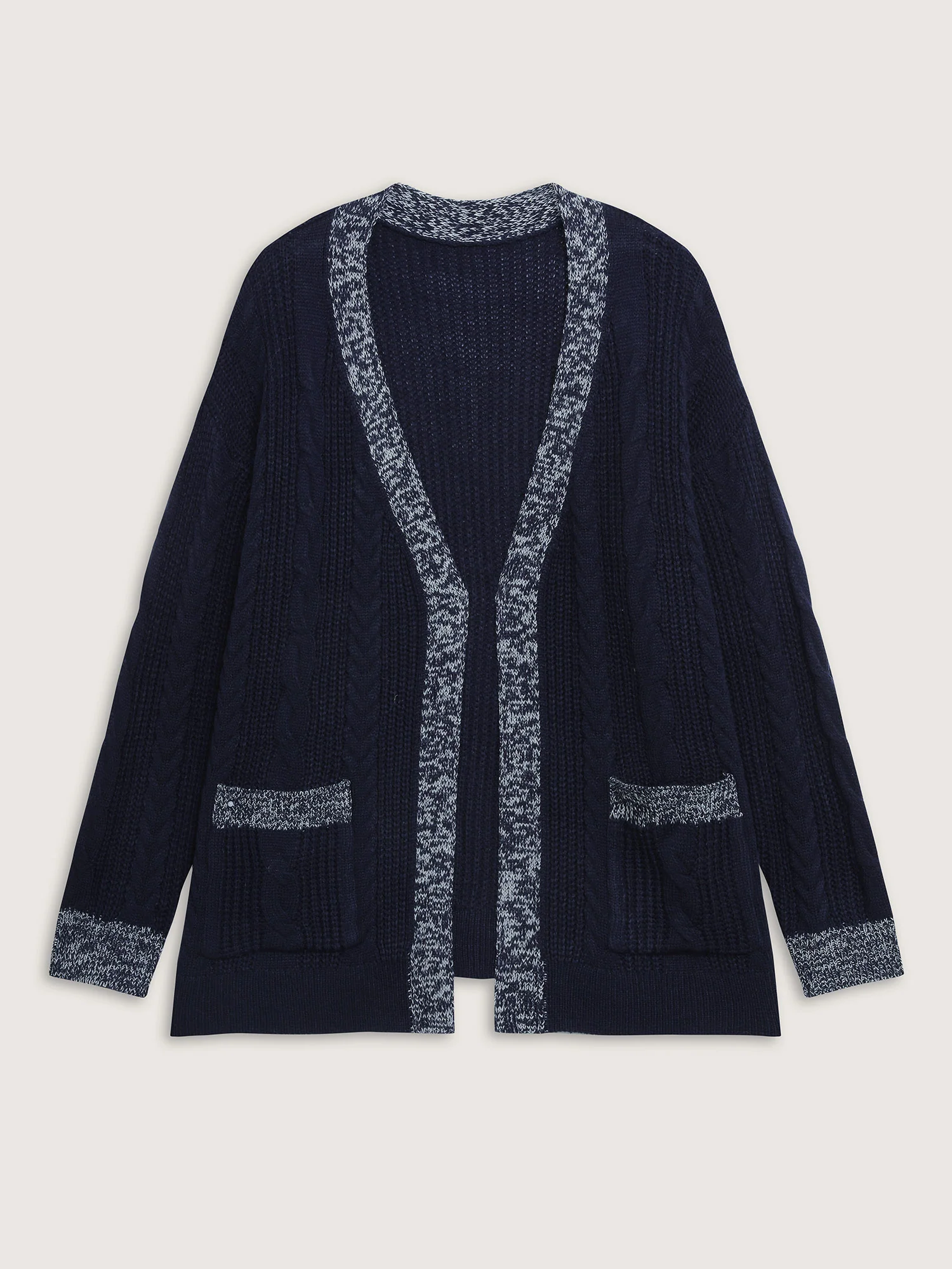 Mixed-Yarn Color Contrast Pockets Knit Cardigan - Image 9