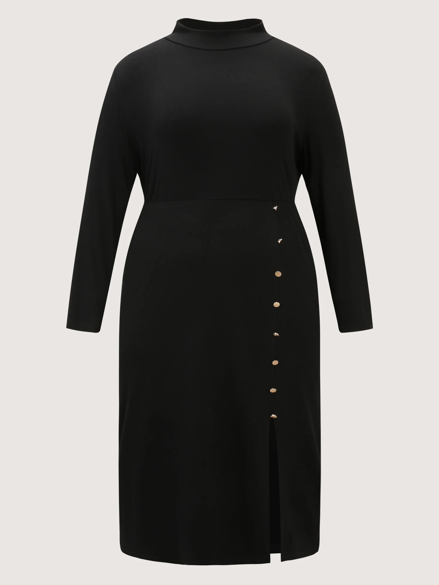 Mock Neck Button Waist-Defining Midi Dress - Image 7