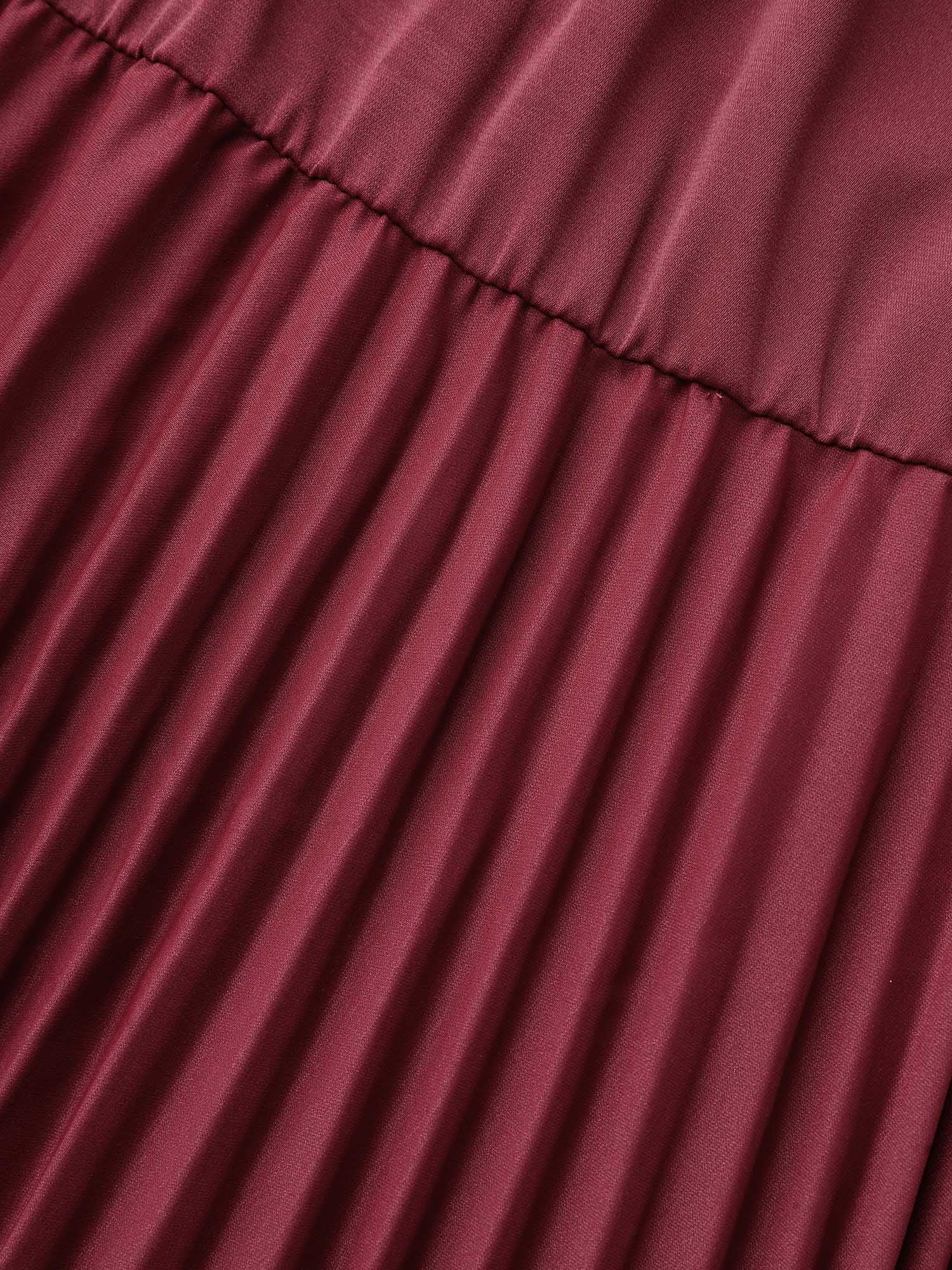 Mock Neck Frill Trim Pleated Dress - Image 7