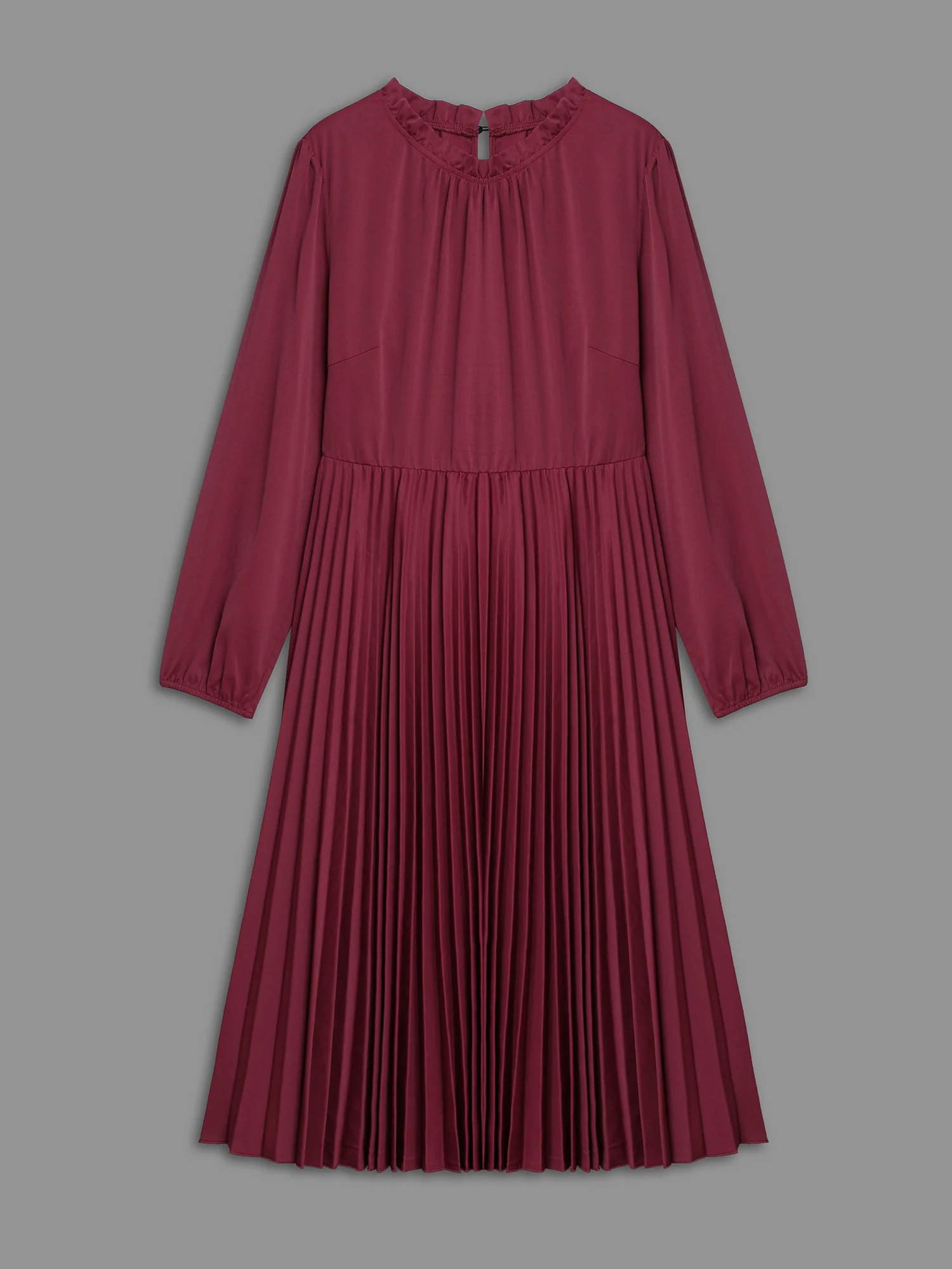 Mock Neck Frill Trim Pleated Dress - Image 8