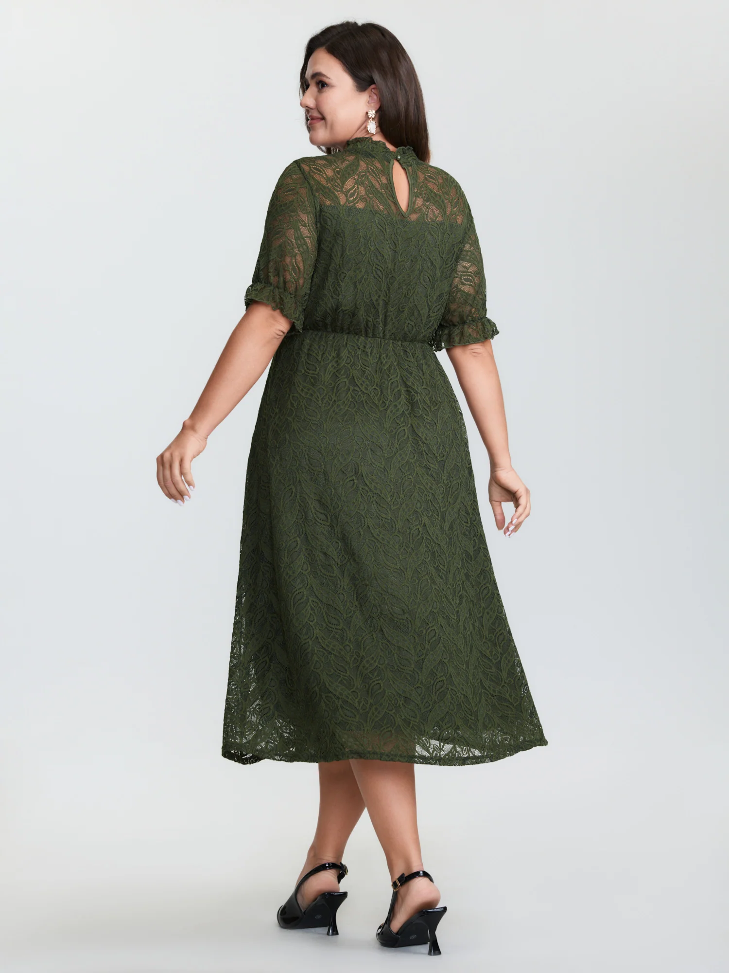 Mock Neck Lace Pockets Midi Dress - Image 5