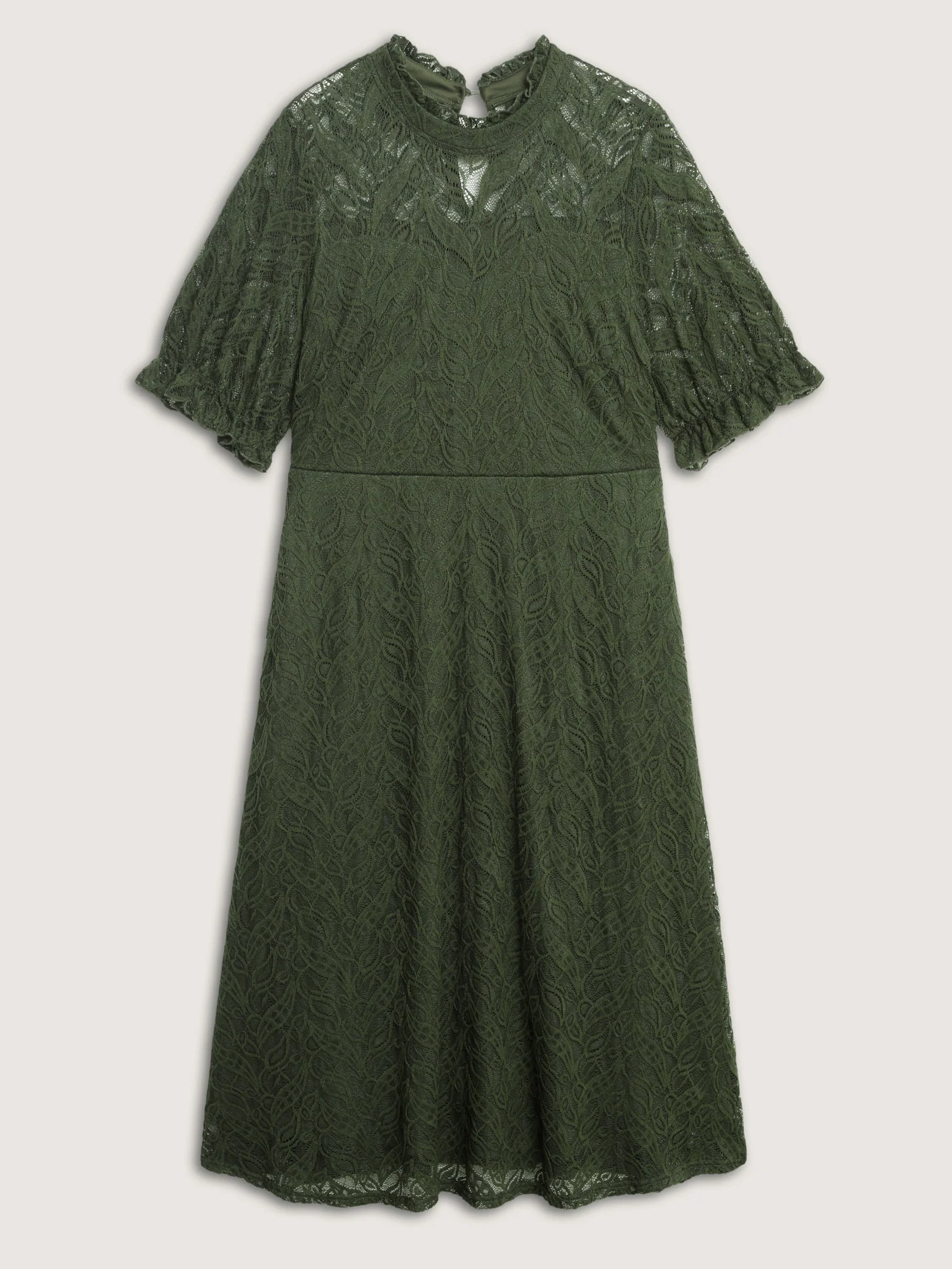 Mock Neck Lace Pockets Midi Dress - Image 8
