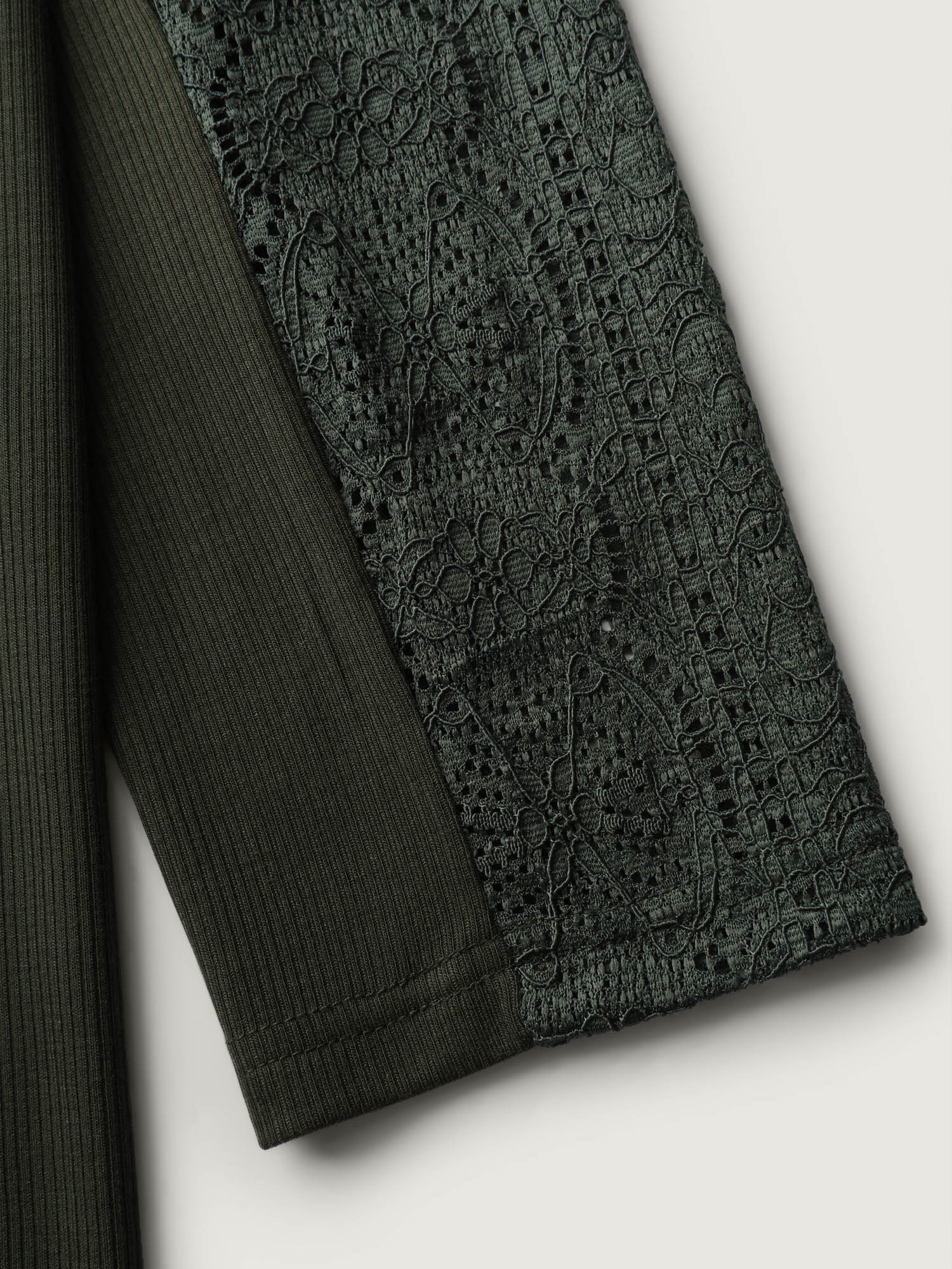 Mock Neck Lace Splicing Ribbed Texture T-Shirt - Image 6