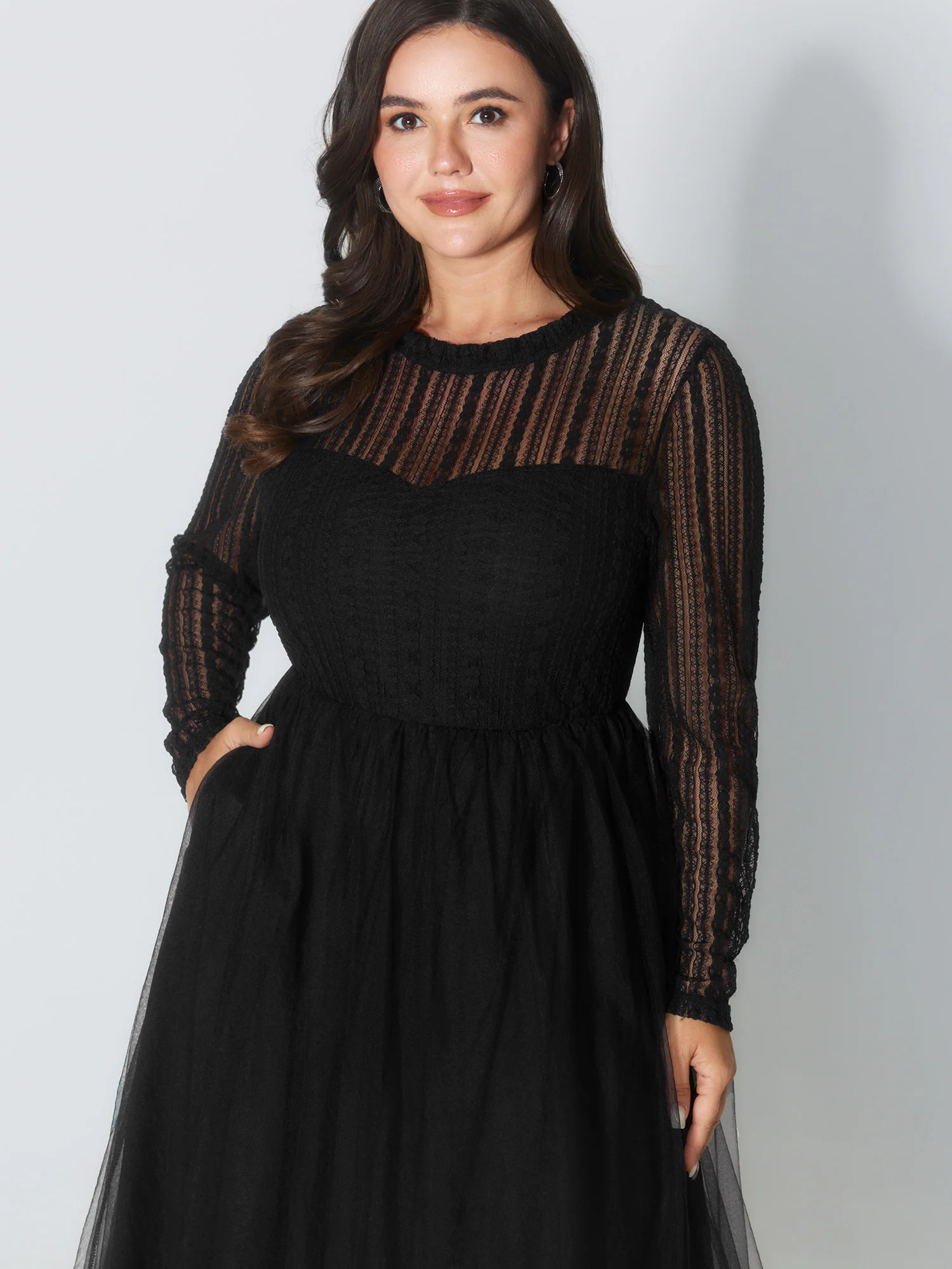 Mock Neck Sheer Stretchy Midi Dress - Image 3