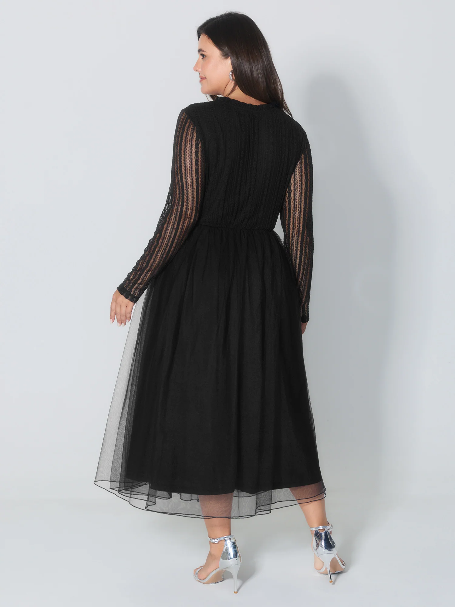 Mock Neck Sheer Stretchy Midi Dress - Image 4