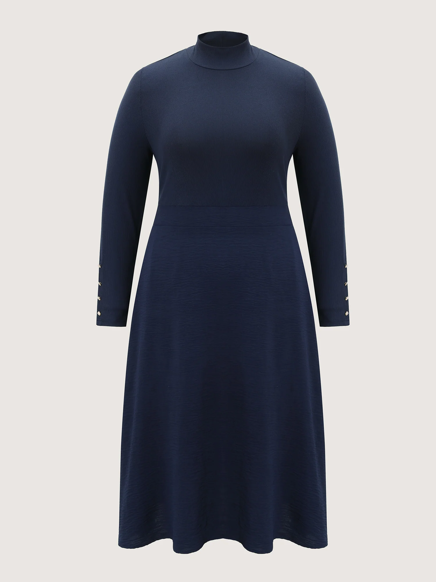 Mock Neck Waist-Defining Button Midi Dress - Image 7