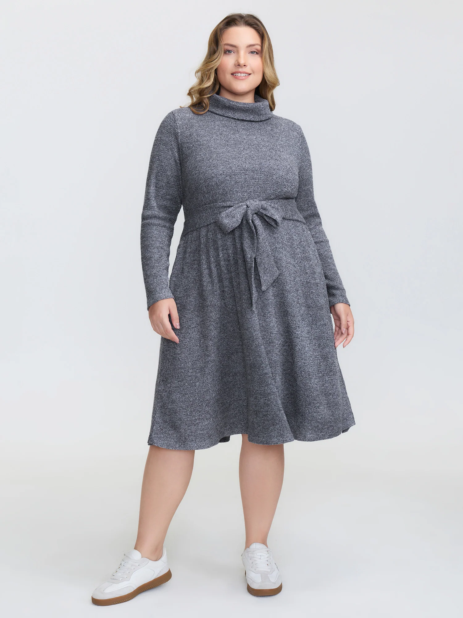 Mock Neck Waist Defining Midi Dress - Image 3