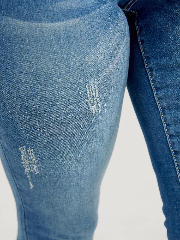 Moderately Stretchy High Rise Dark Wash Cropped Jeans - Image 8