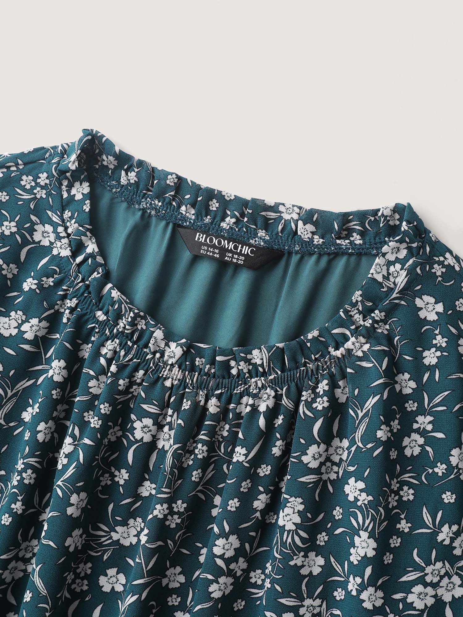 Monochromatic Floral Stretchy Waist Mini Dress - Image 5