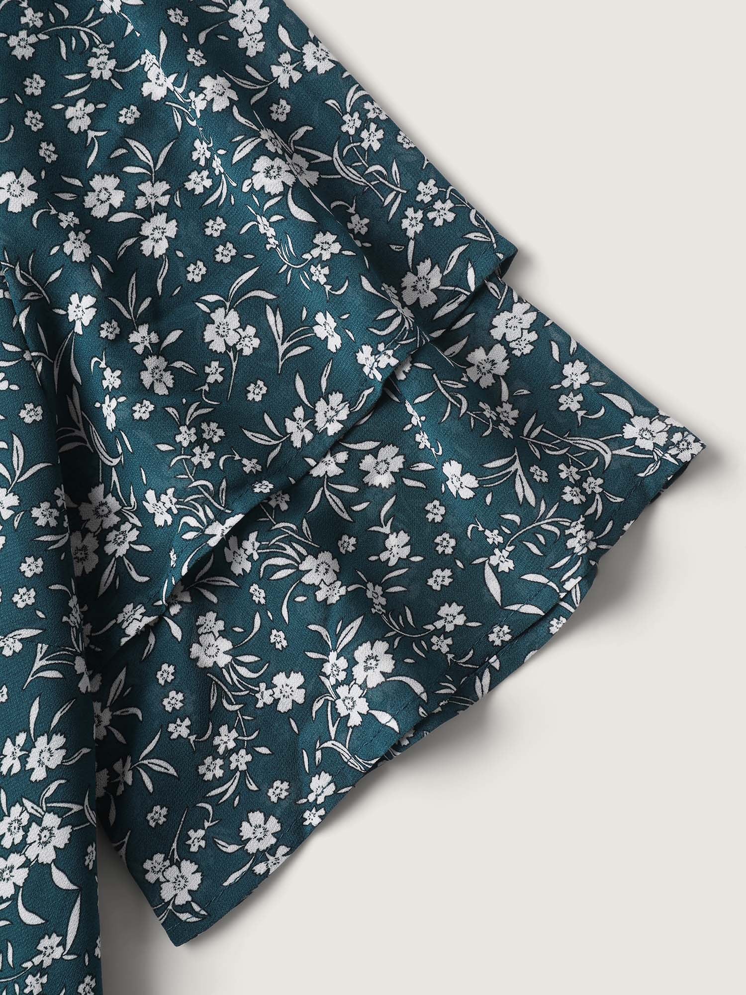 Monochromatic Floral Stretchy Waist Mini Dress - Image 6