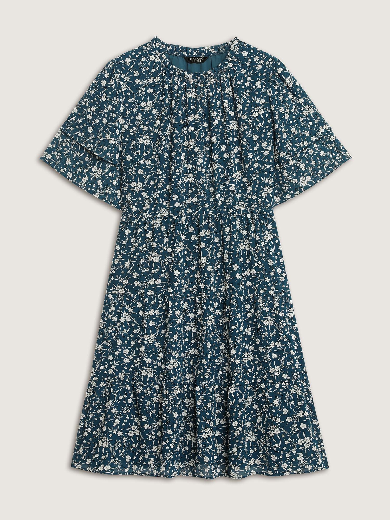 Monochromatic Floral Stretchy Waist Mini Dress - Image 7