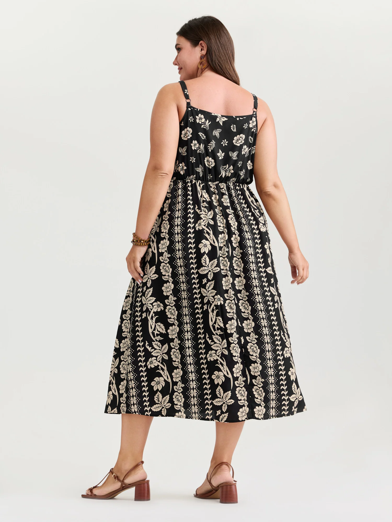 Monochrome Boho Print Pockets Midi Dress - Image 4