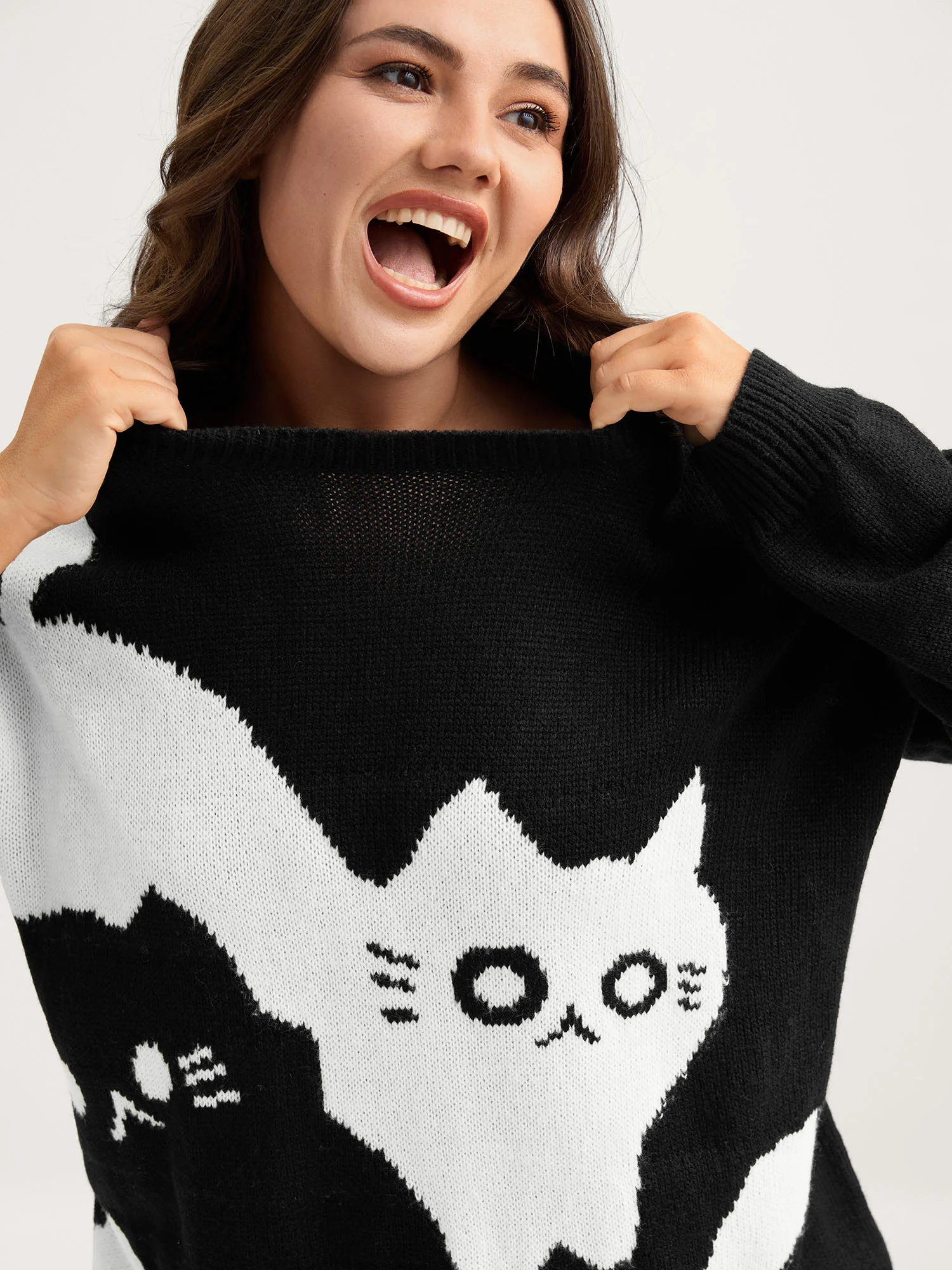 Monochrome Cats Crewneck Pullover - Image 2