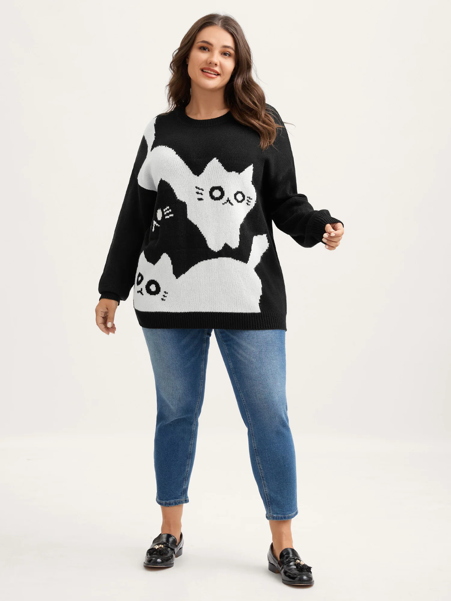 Monochrome Cats Crewneck Pullover - Image 3