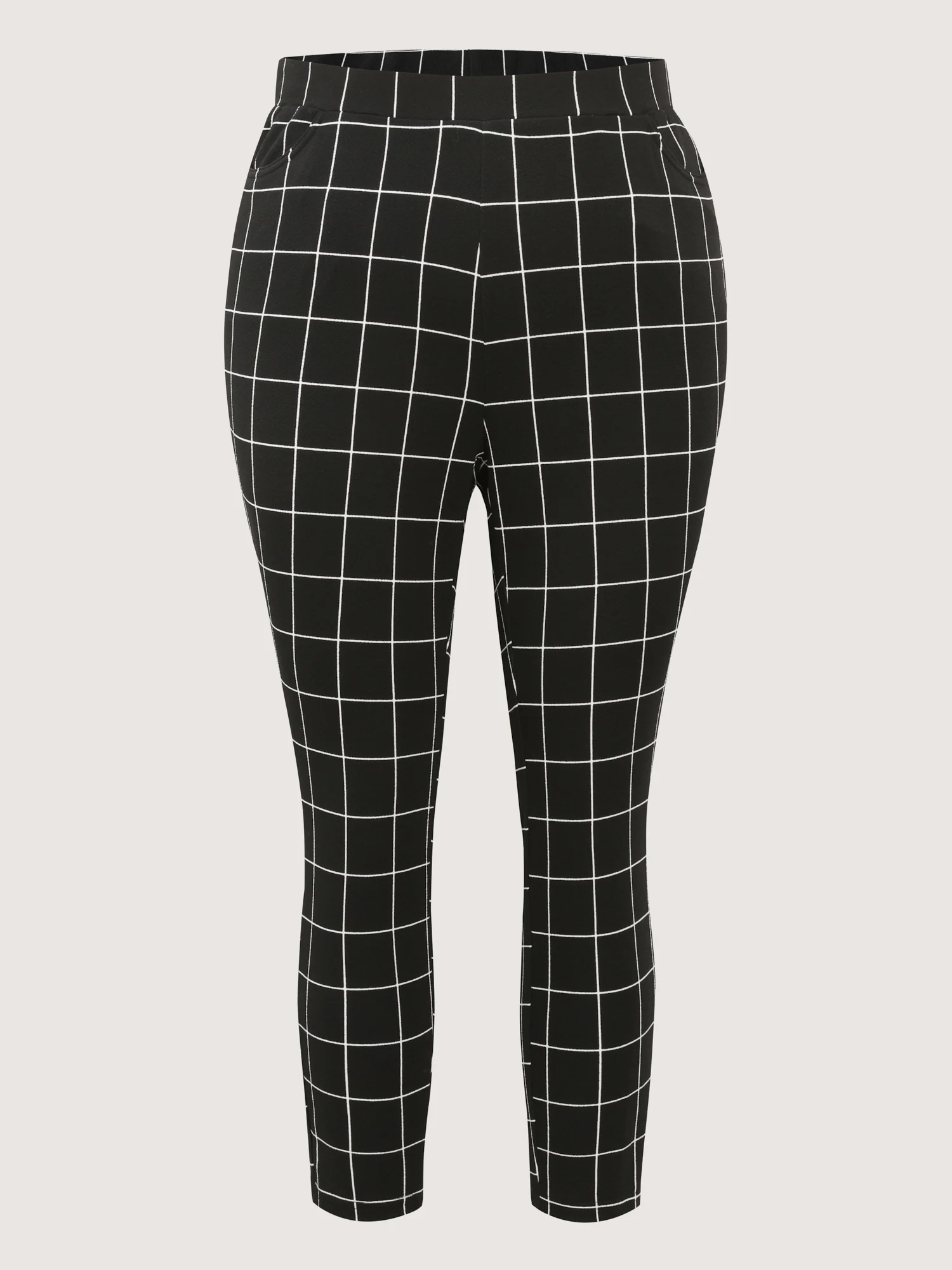 Monochrome Checkered Print Pull-On Pants - Image 8