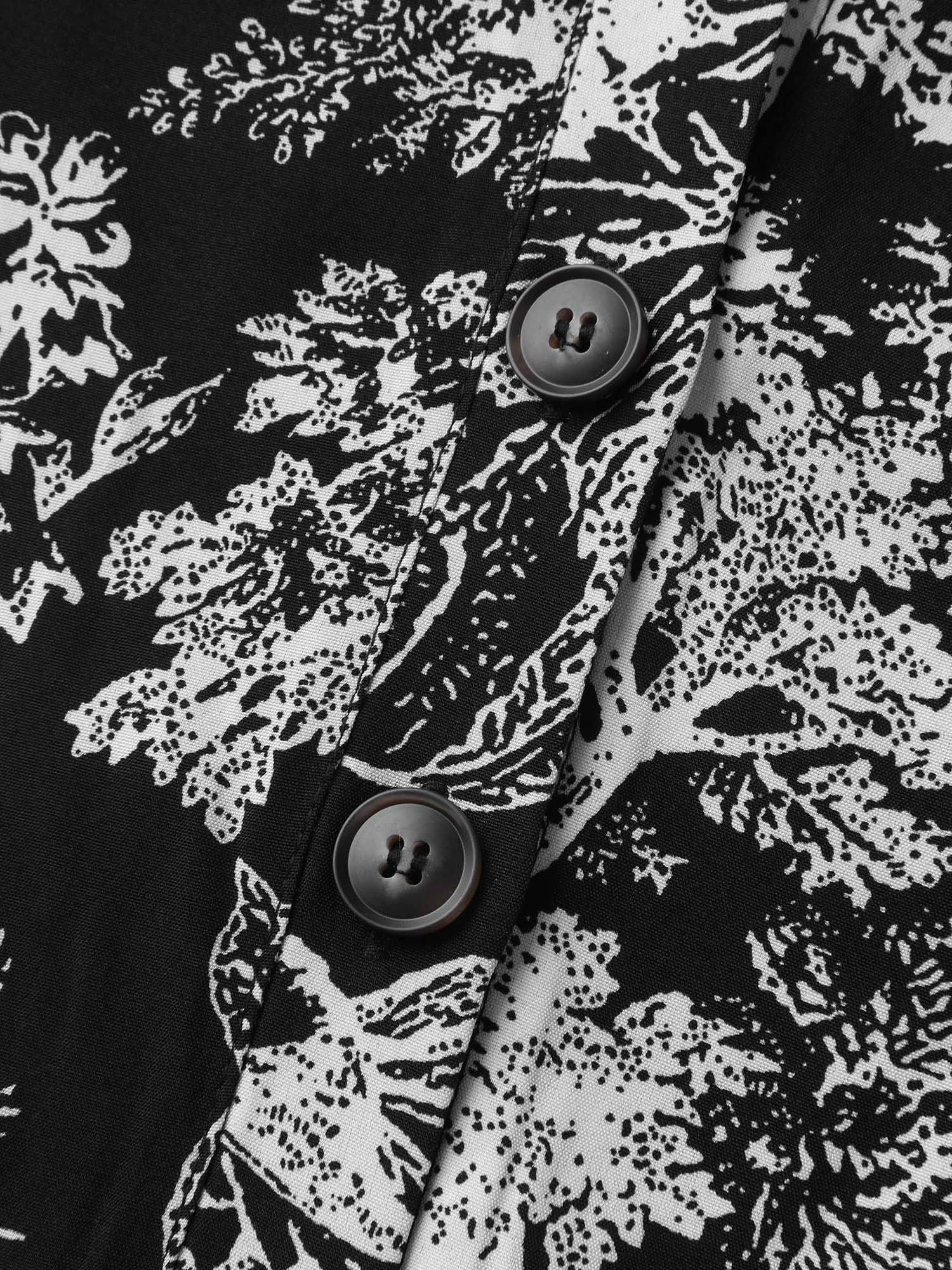 Monochrome Floral Buttons Pockets Jumpsuit - Image 5