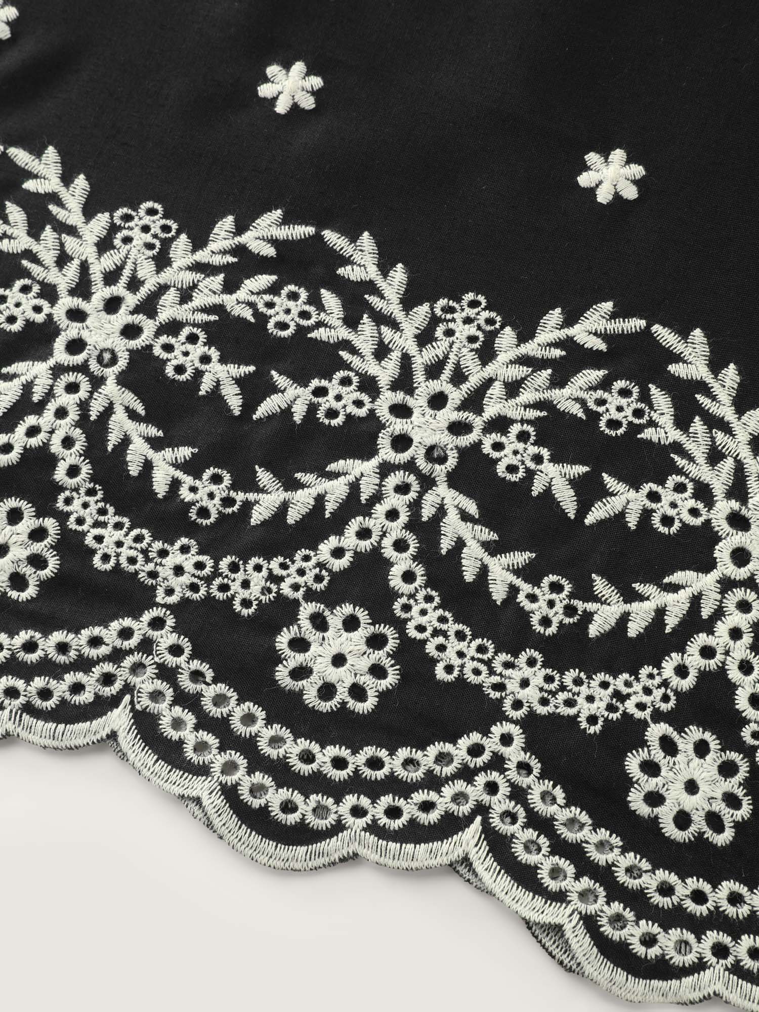 Cotton Monochrome Floral Embroidered Tank Top - Image 6