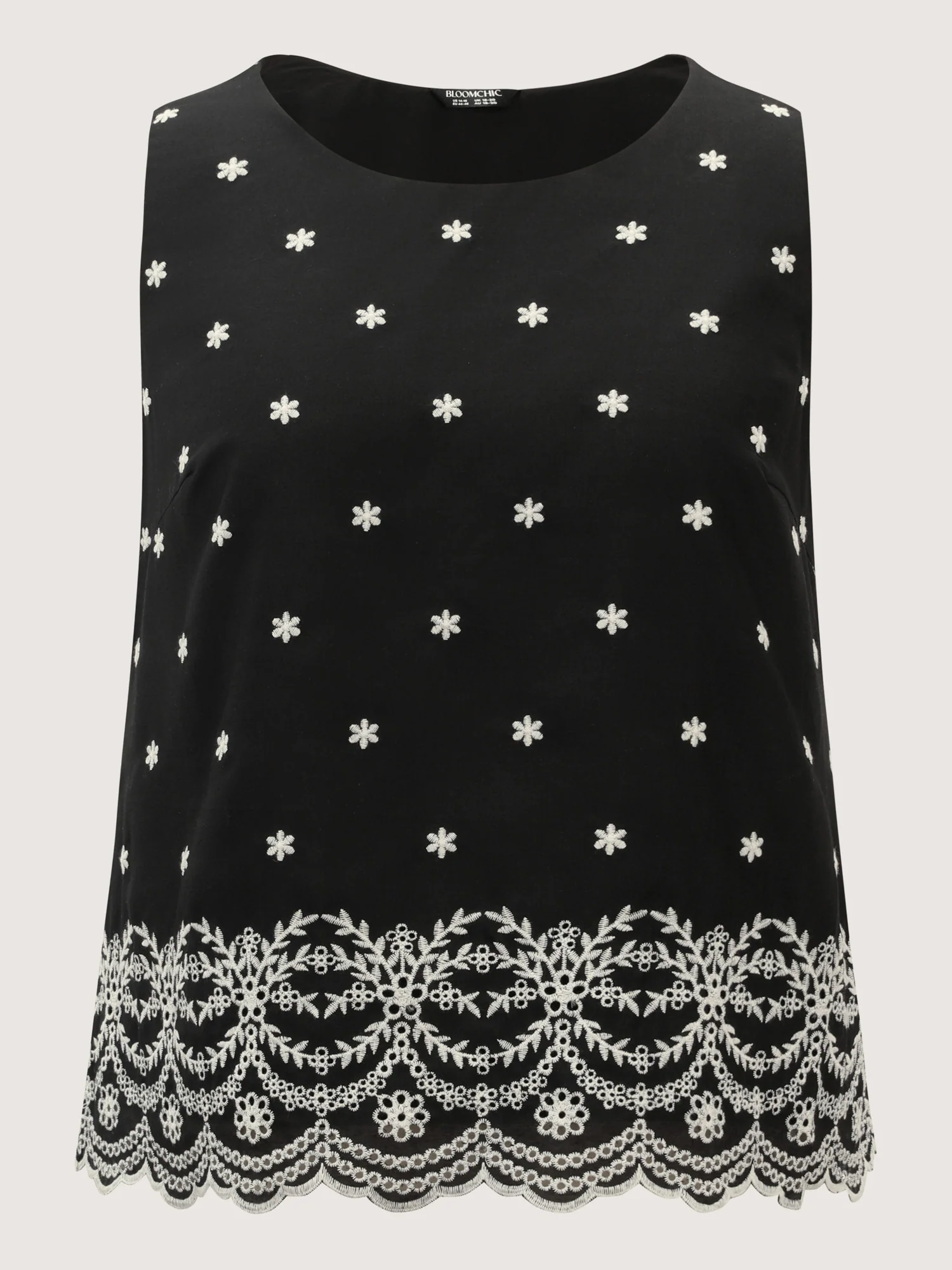 Cotton Monochrome Floral Embroidered Tank Top - Image 7