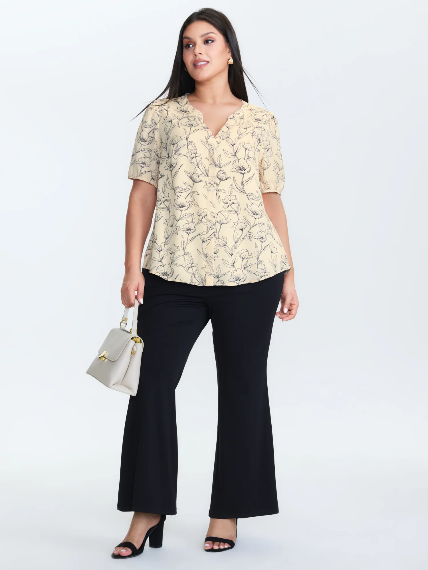 Monochrome Floral Print Button-Down Blouse - Image 3