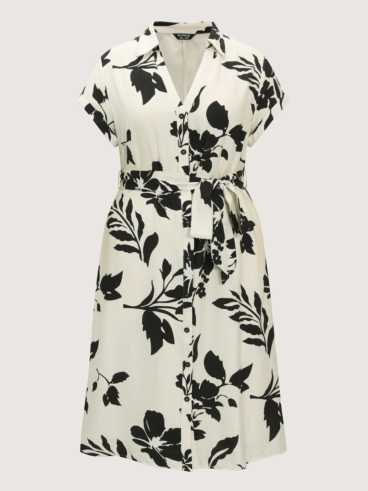 Monochrome Floral Print Collared Midi Dress - Image 7