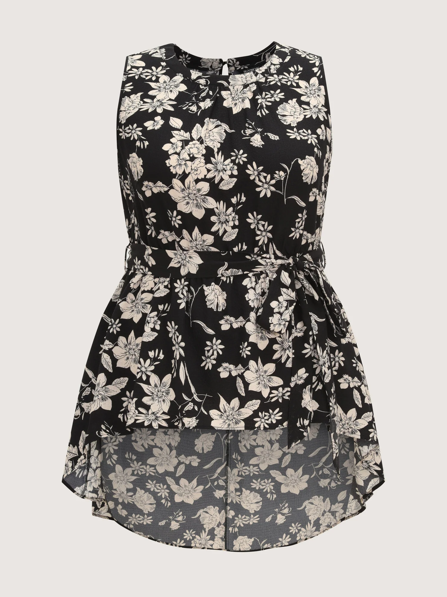 Monochrome Floral Print High Low Hem Top - Image 7