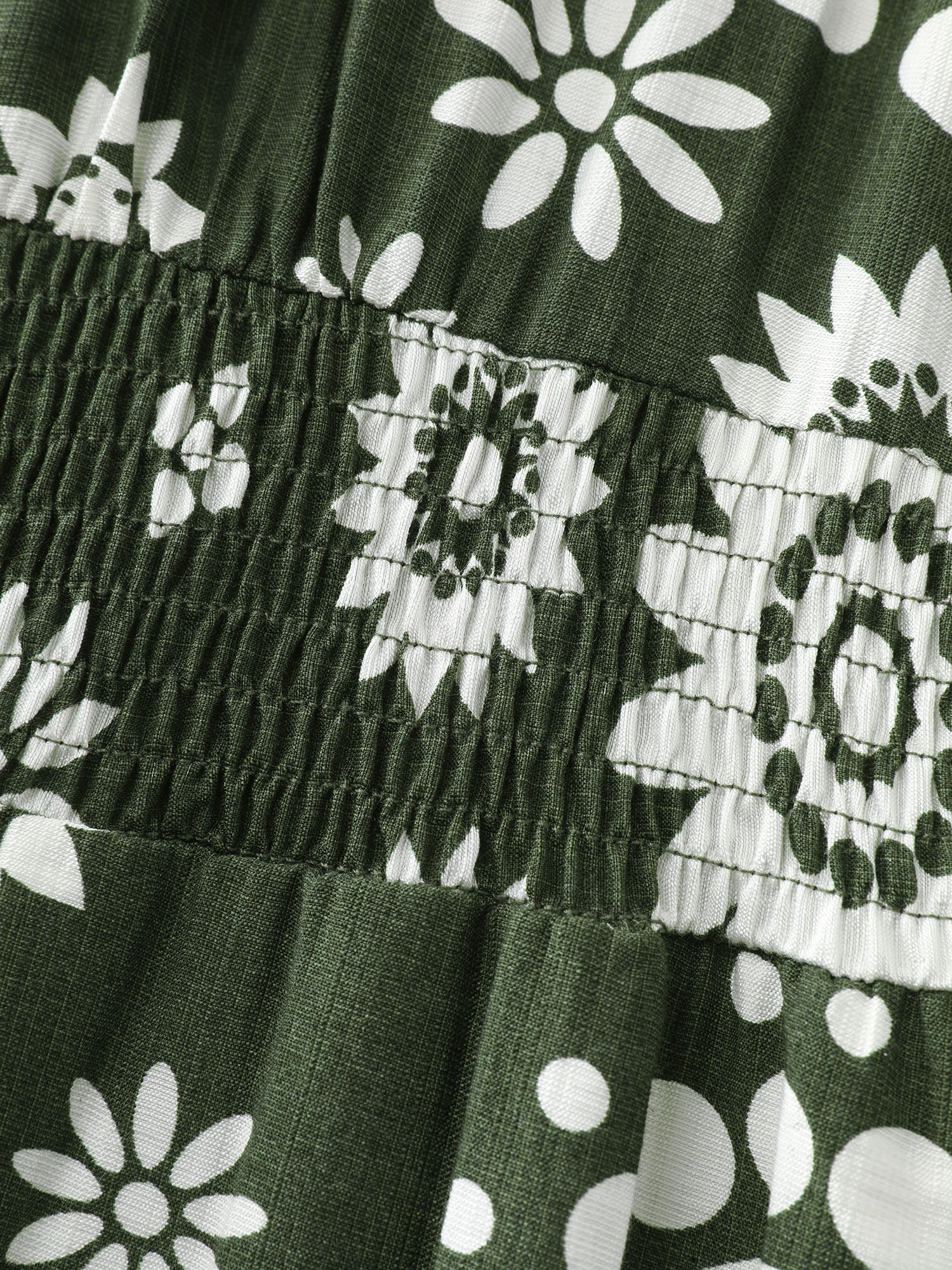 Monochrome Floral Print Shirred Midi Dress - Image 7