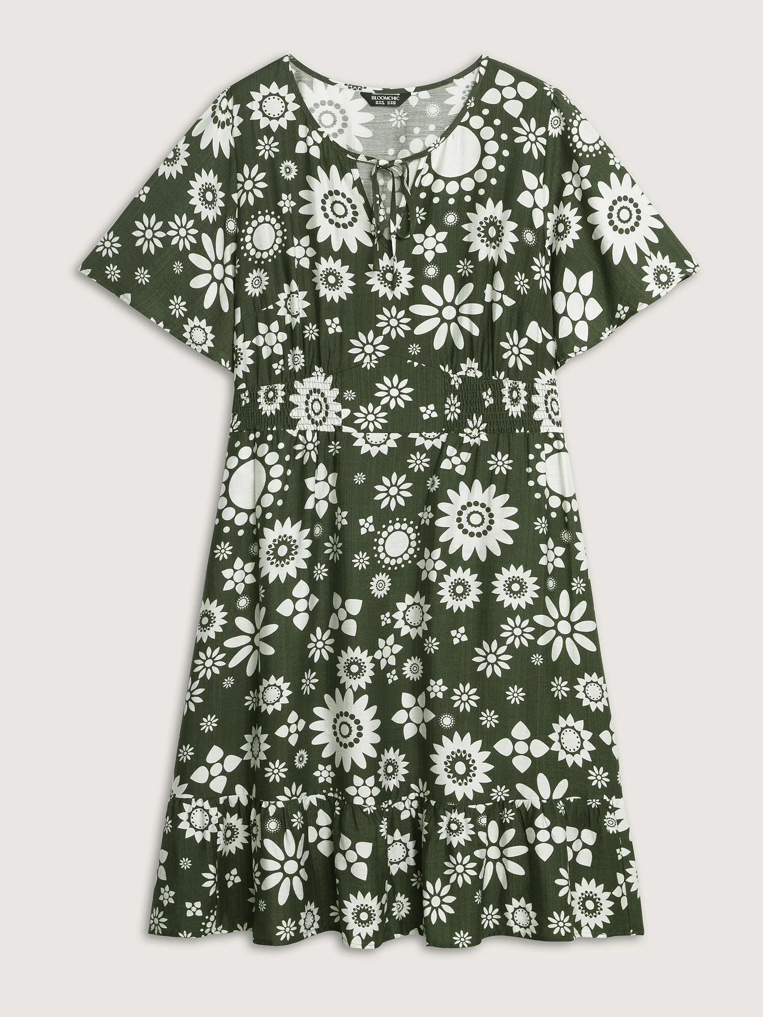 Monochrome Floral Print Shirred Midi Dress - Image 8
