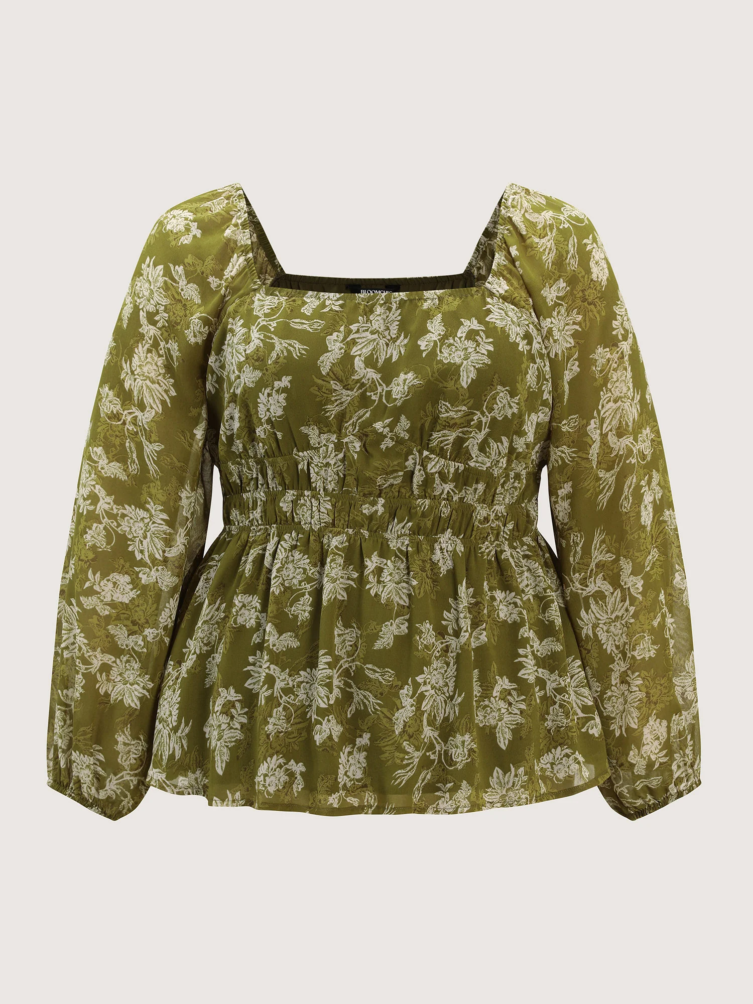 Monochrome Floral Print Shirred Waist Blouse - Image 7