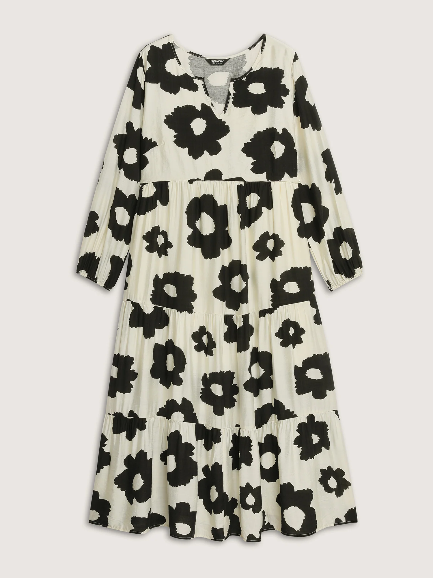 Monochrome Floral Print Tiered Maxi Dress - Image 7
