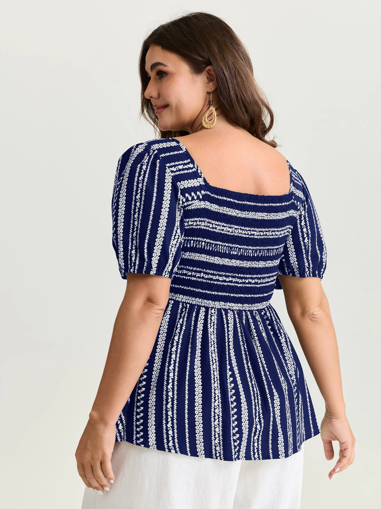 Monochrome Floral Stripe Babydoll Blouse - Image 11