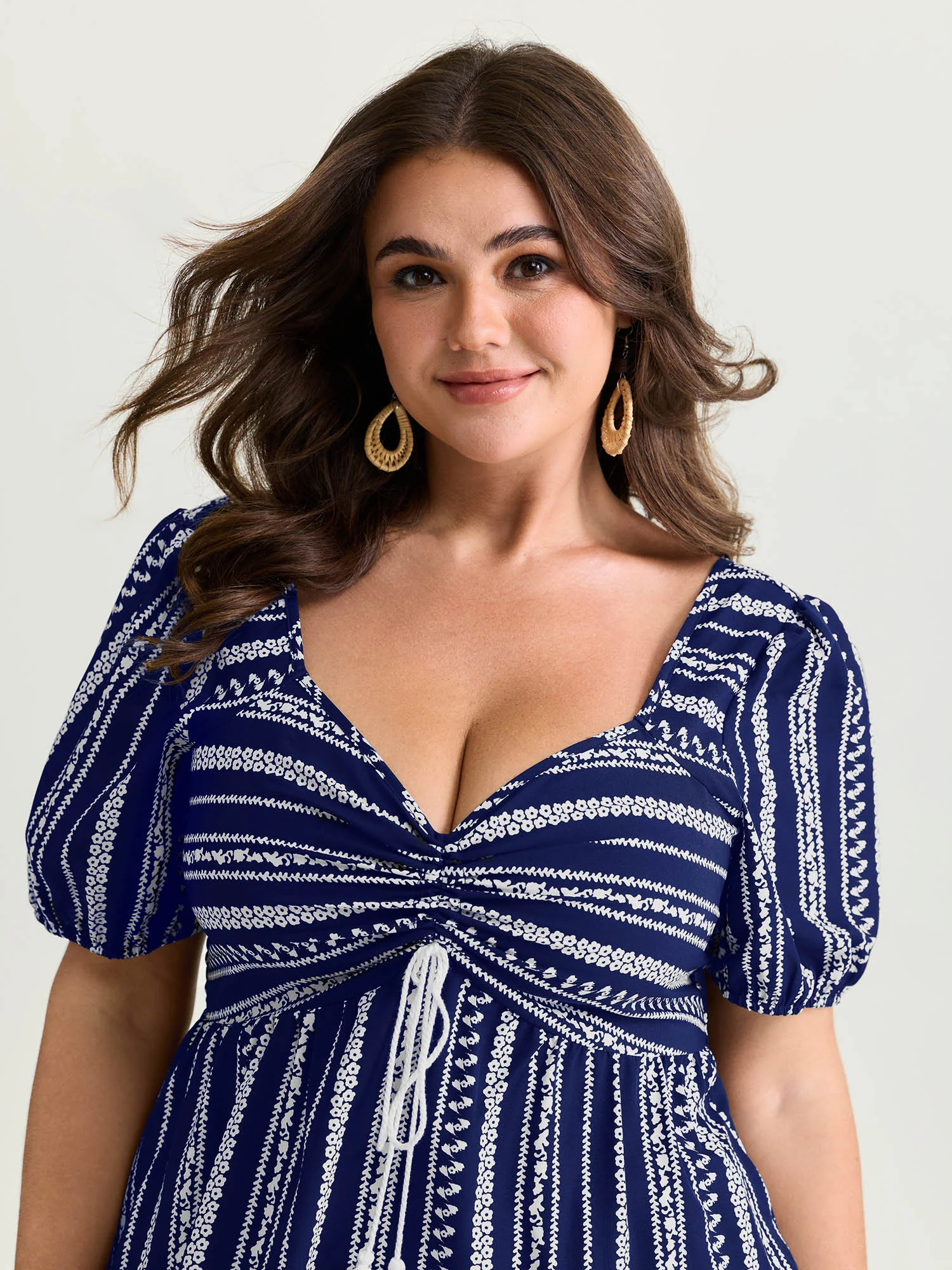Monochrome Floral Stripe Babydoll Blouse - Image 9