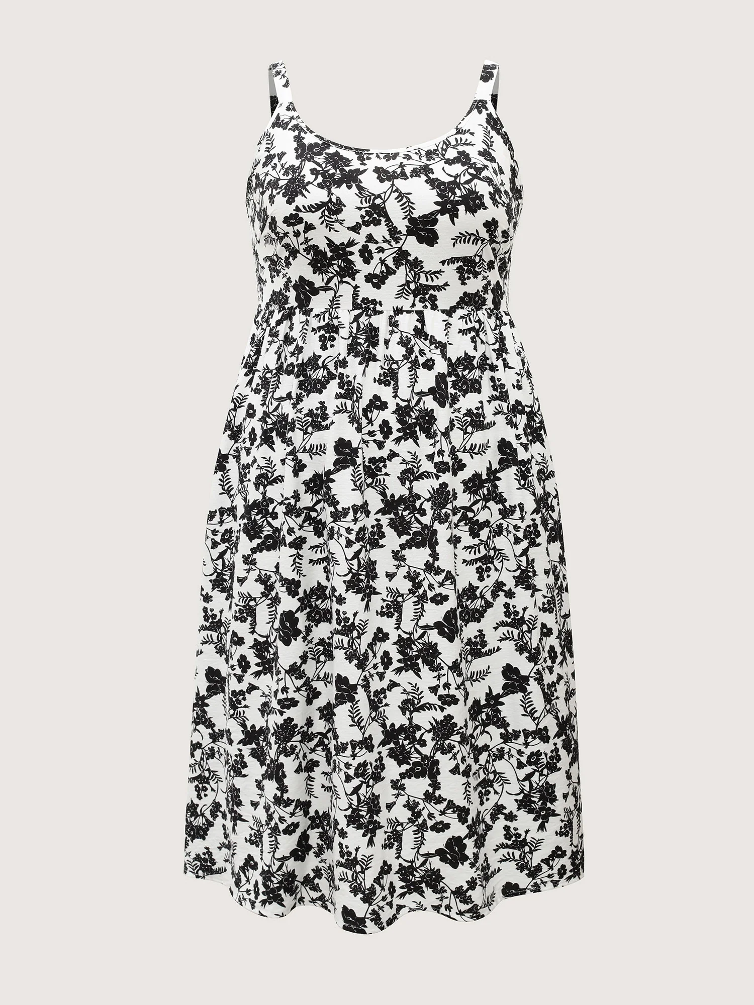 Monochrome Florals Shirred Backless Midi Dress - Image 7