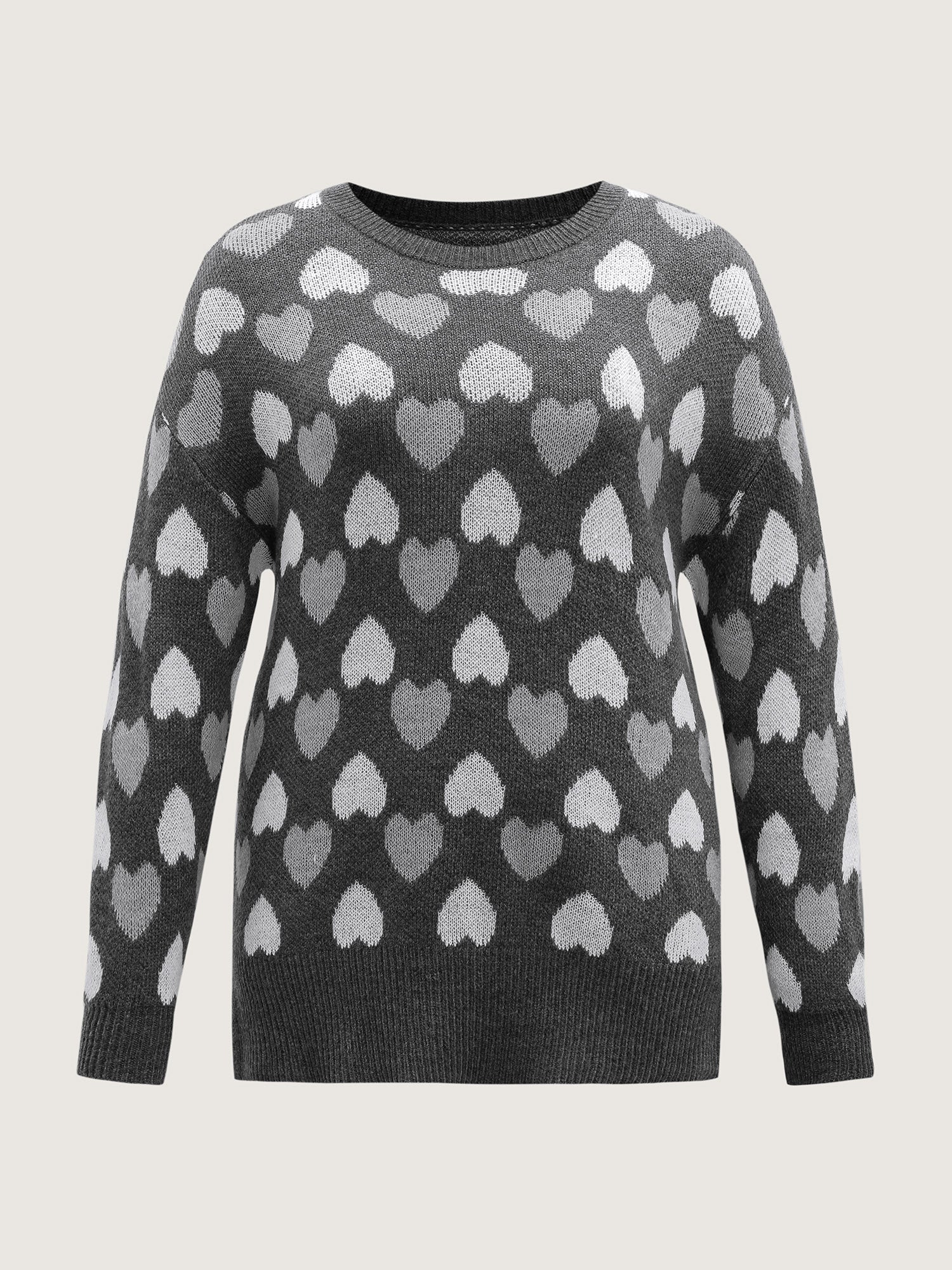 Monochrome Hearts Slit Round Neck Pullover - Image 8