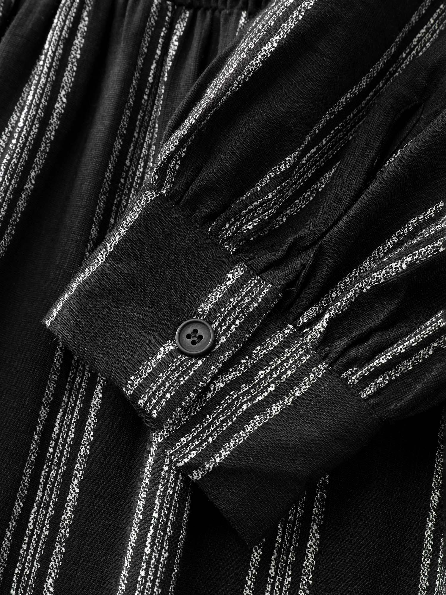 Monochrome Stripe Button Detail Midi Dress - Image 7