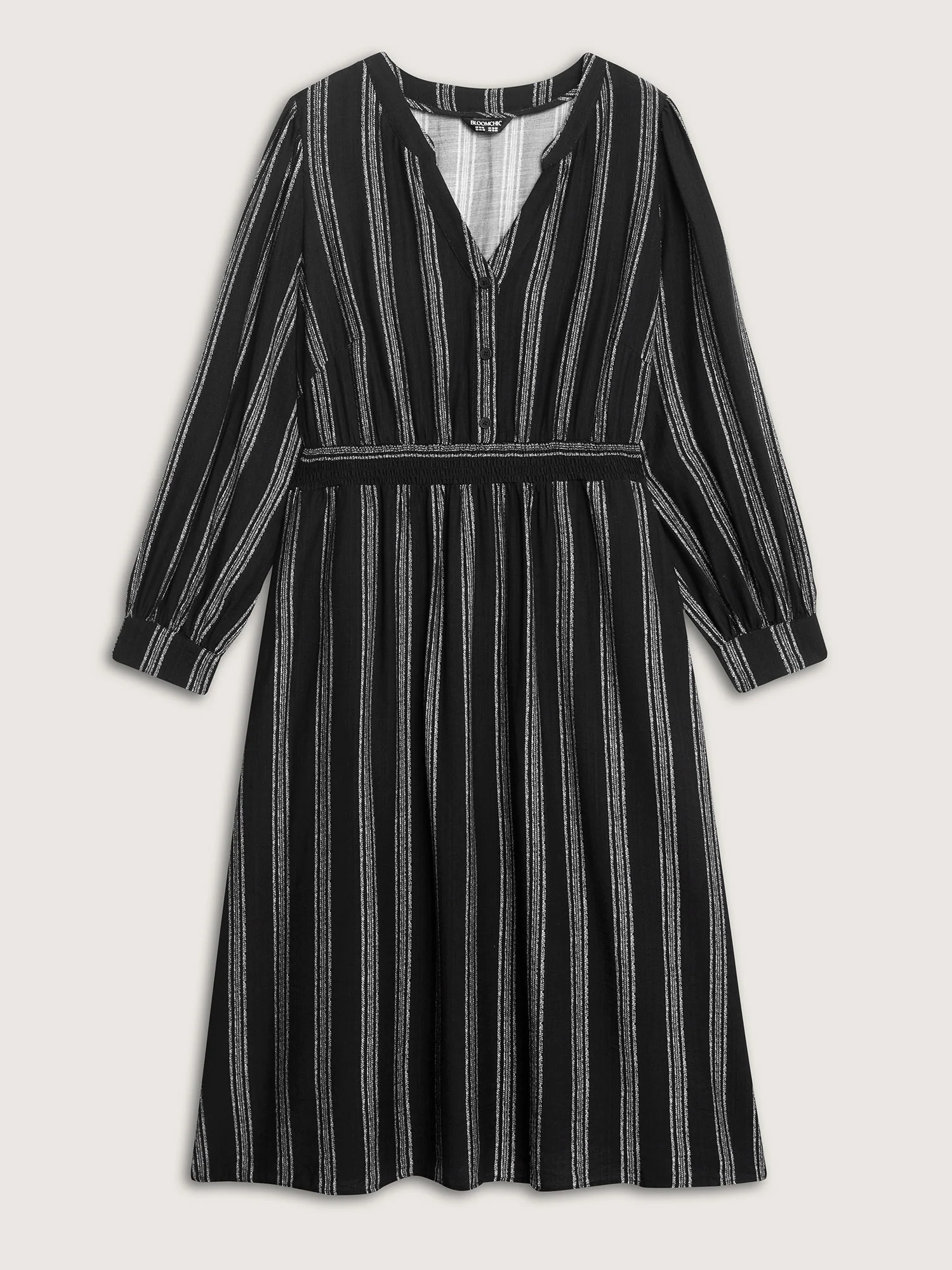Monochrome Stripe Button Detail Midi Dress - Image 8