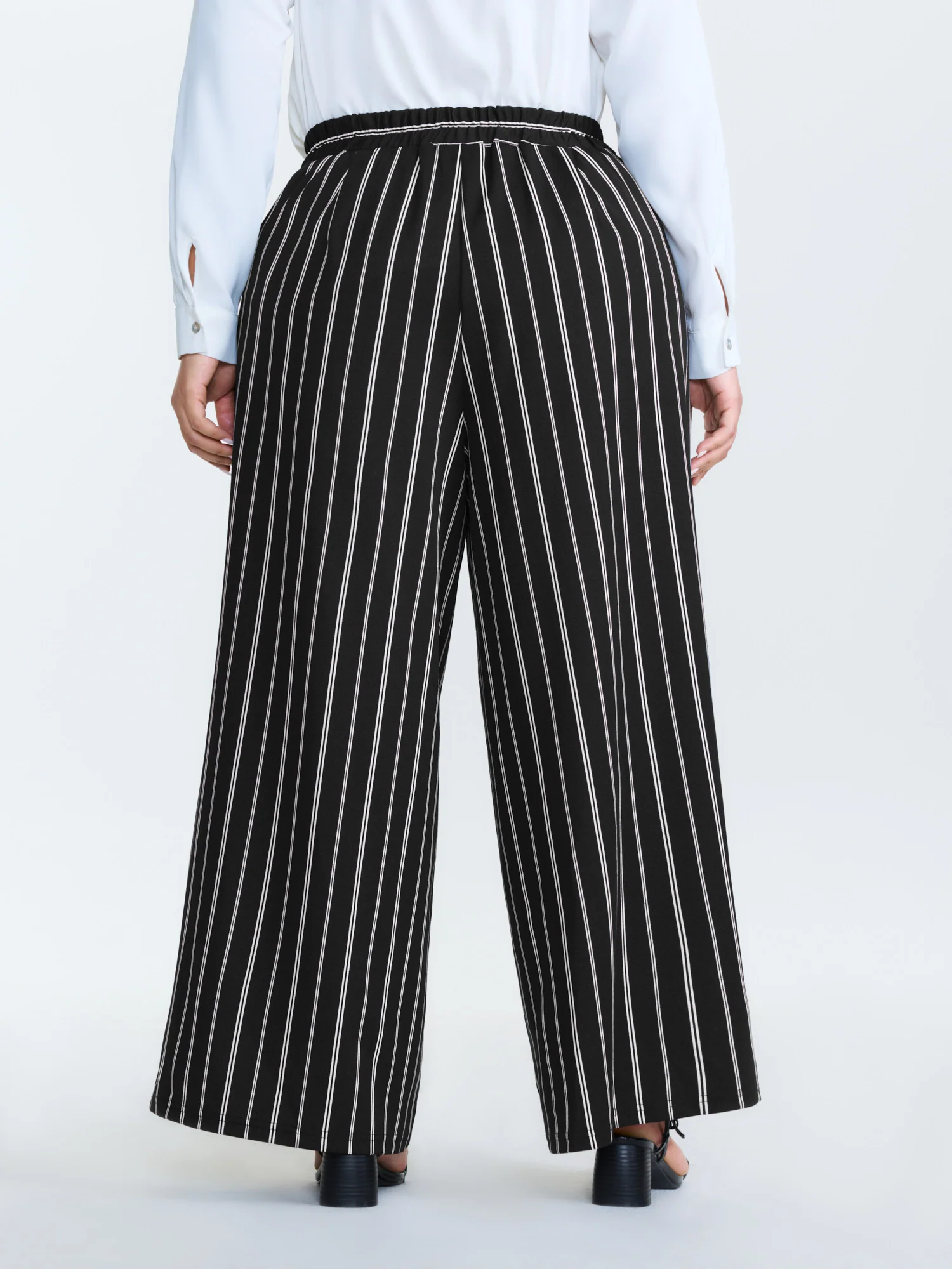 Monochrome Stripe Print Wide-Leg Pants - Image 5