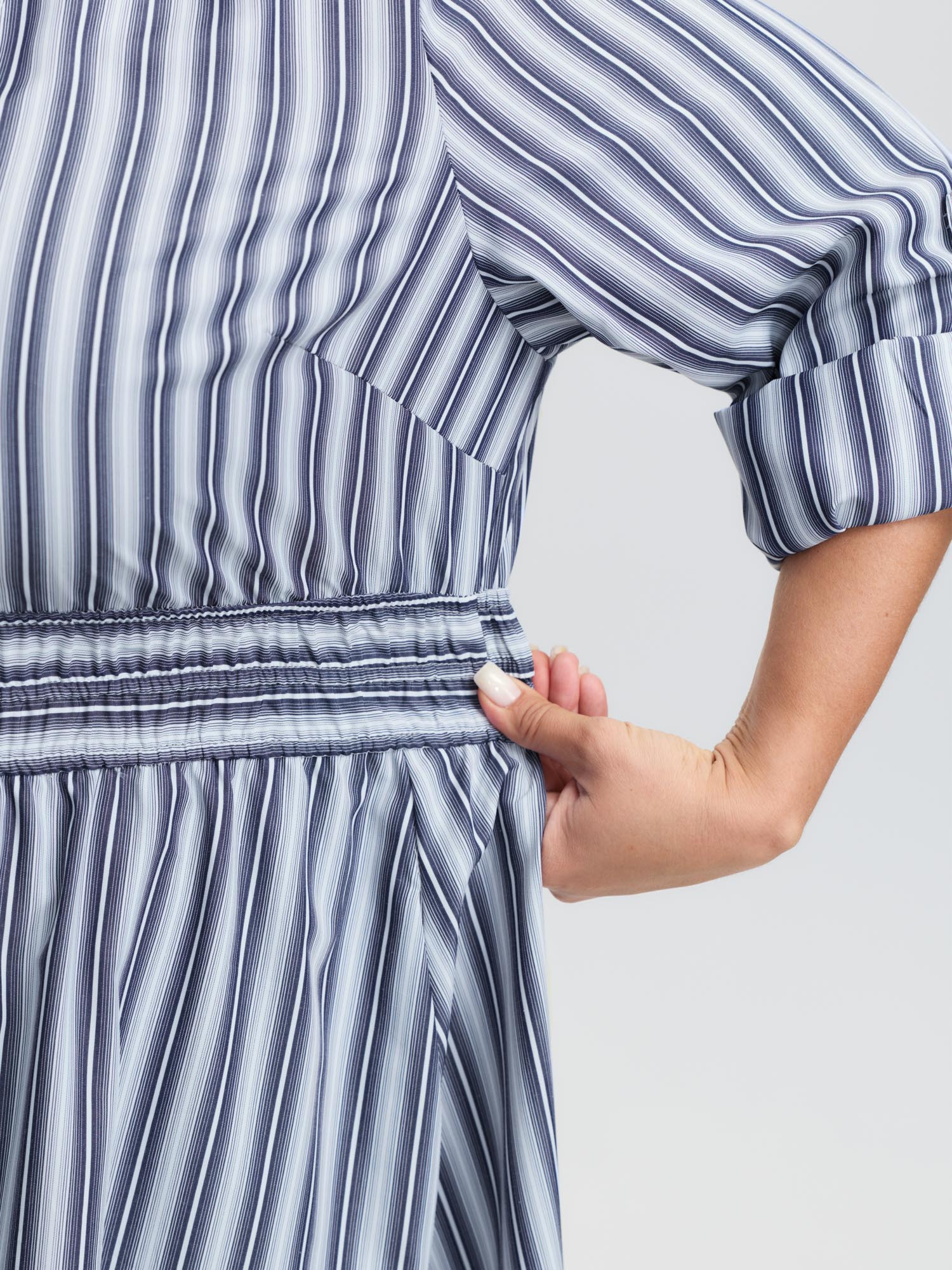 Monochrome Stripe Tab Sleeve Button Midi Dress - Image 4