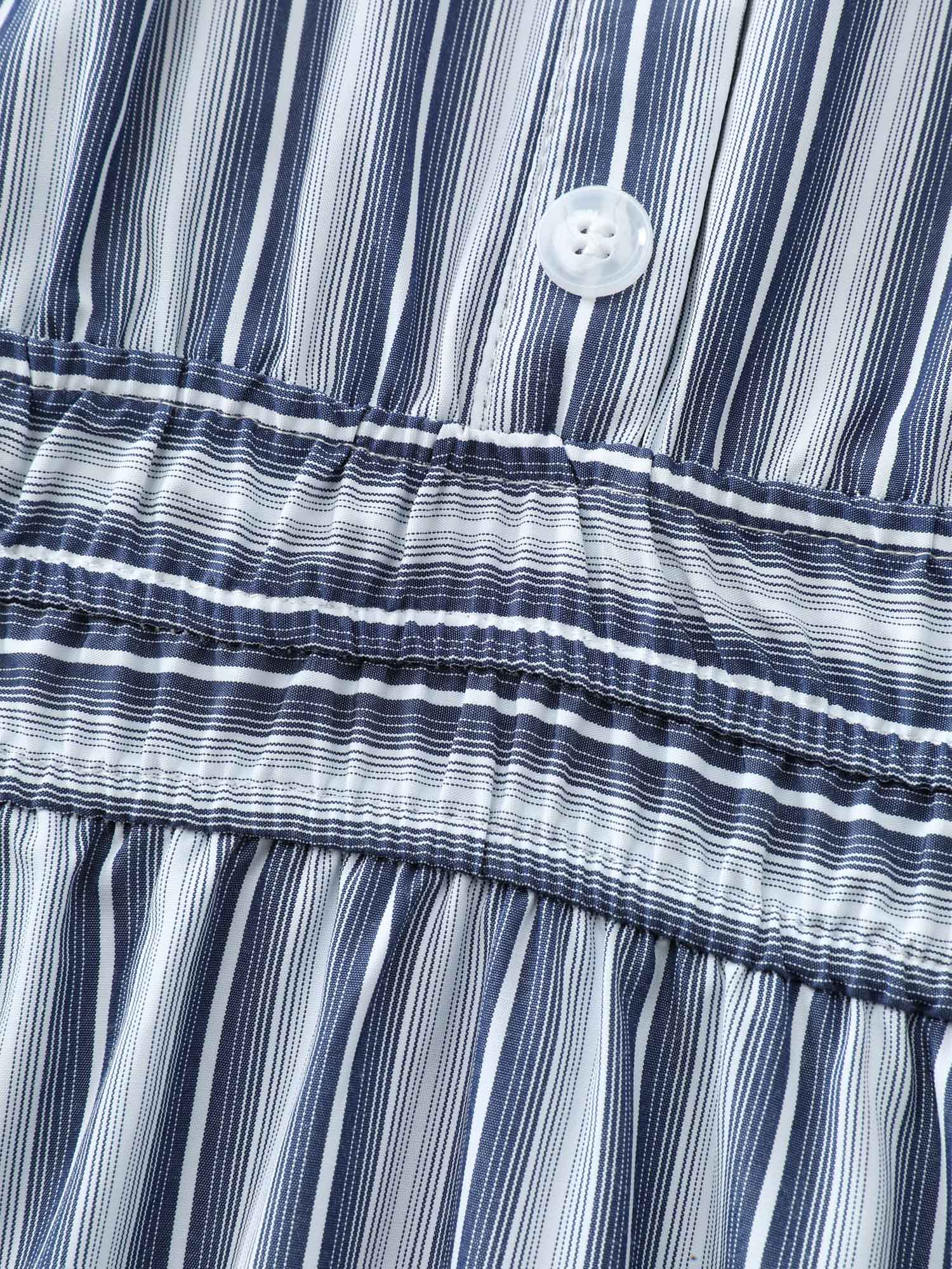 Monochrome Stripe Tab Sleeve Button Midi Dress - Image 7