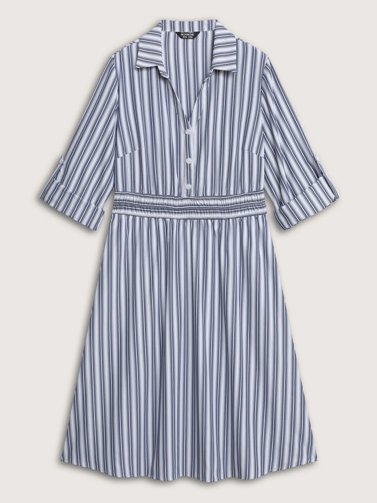 Monochrome Stripe Tab Sleeve Button Midi Dress - Image 8